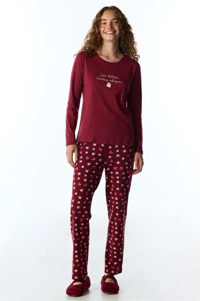 PENTI Letters Bird Pattern Long Sleeve Pajama Set