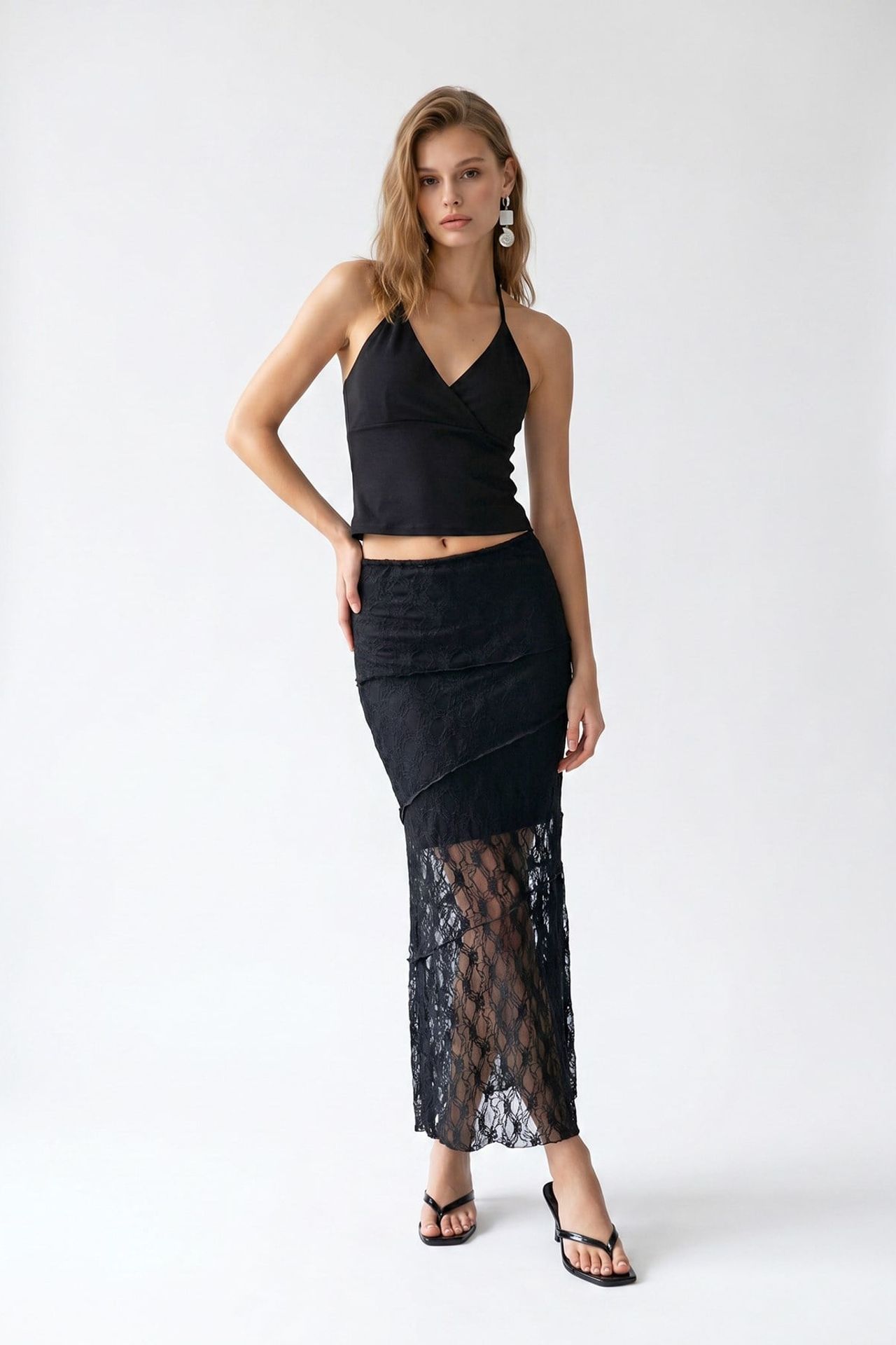 MIXRAY High Waist Lace Midi Skirt 1