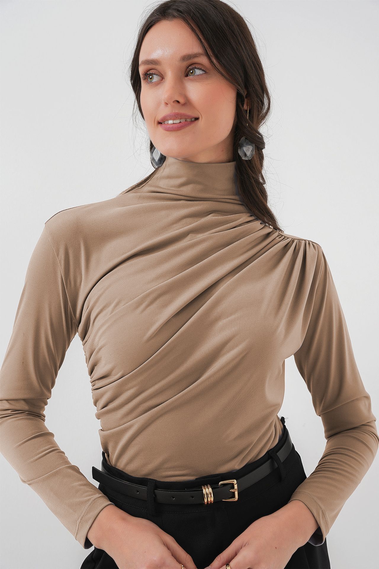 BDART Fitted Turtleneck Blouse with Drape Detail 1
