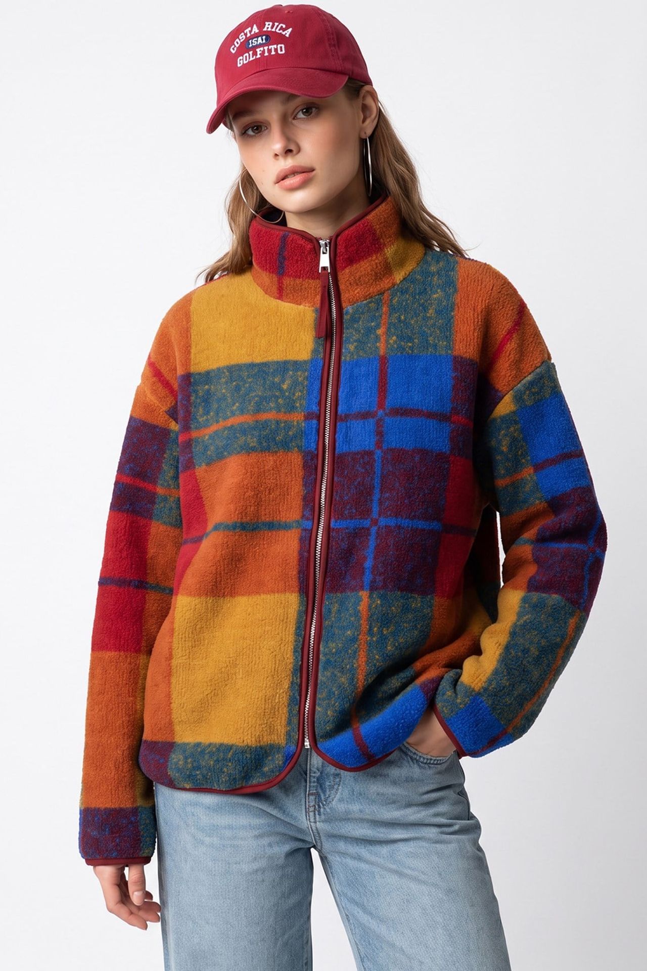 MIXRAY Kadın Geometrik Fermuarlı Yaka Sweatshirt 5