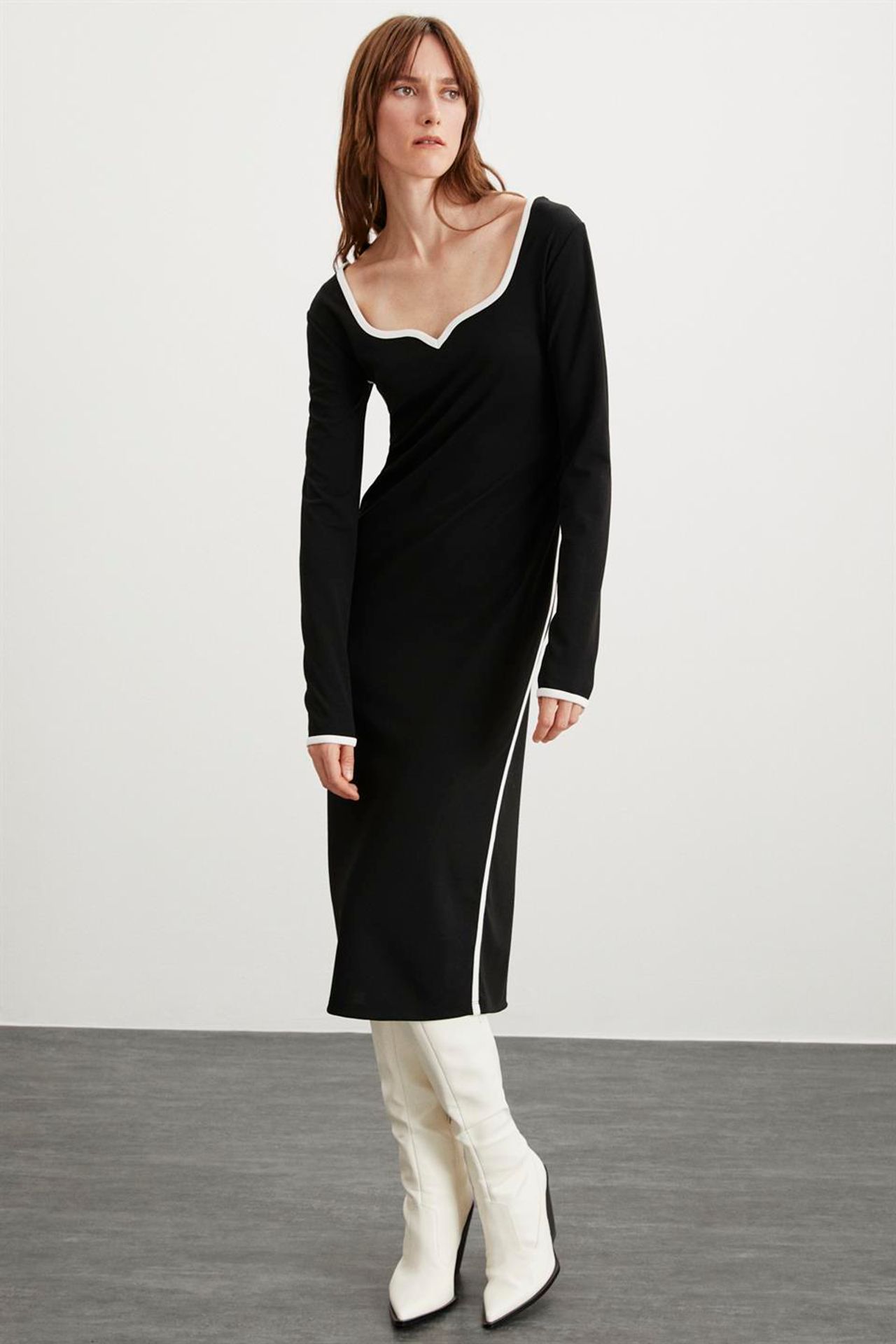 GRIMELANGE Heart Collar Striped Midi Dress 4