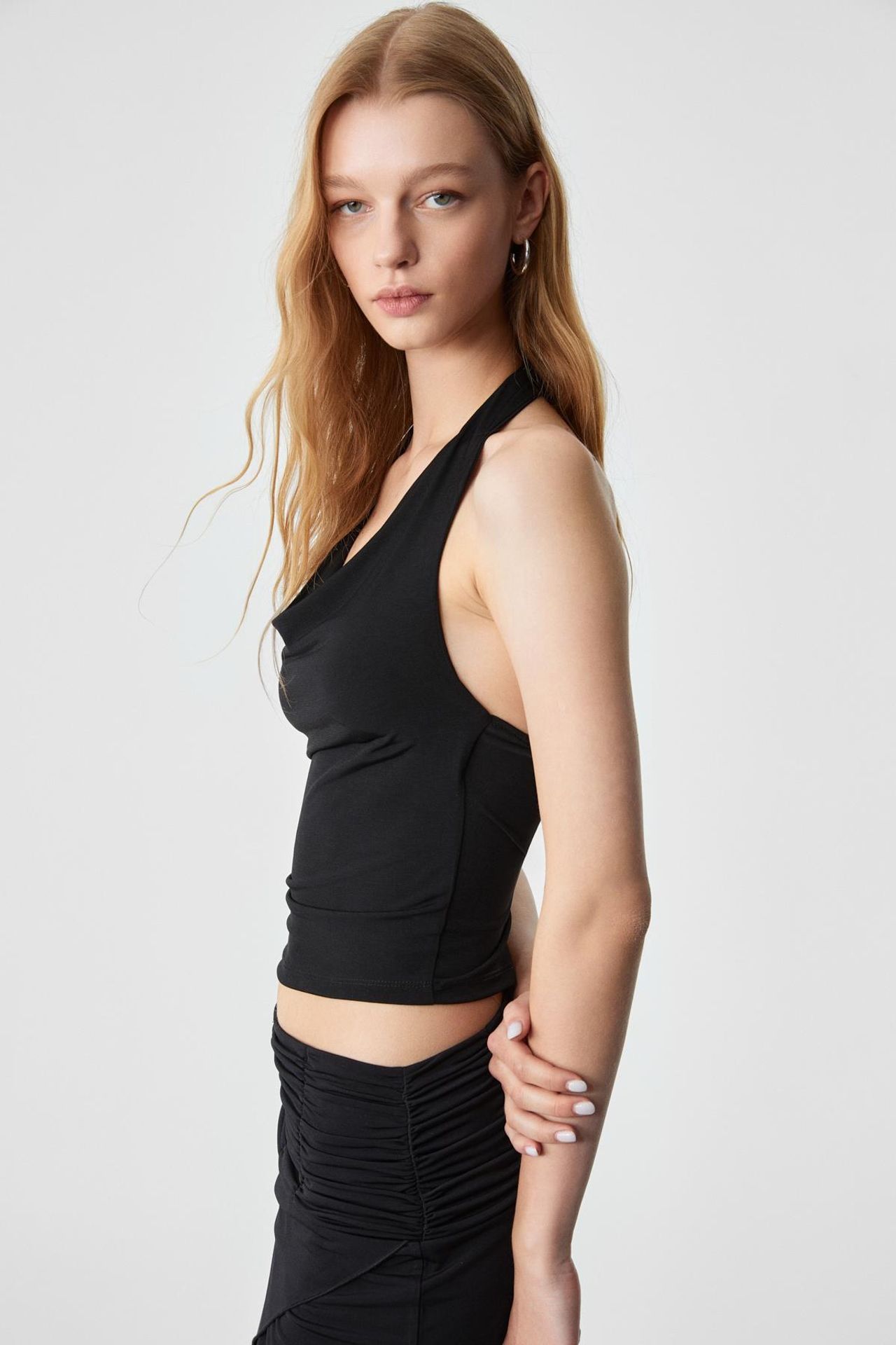 GRIMELANGE Asymmetrical Halterneck Crop Blouse 5