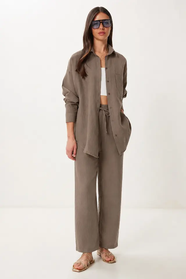 ISTANBUL High Waist Wide Leg Two-Piece Co-ord Set with Shirt Collar