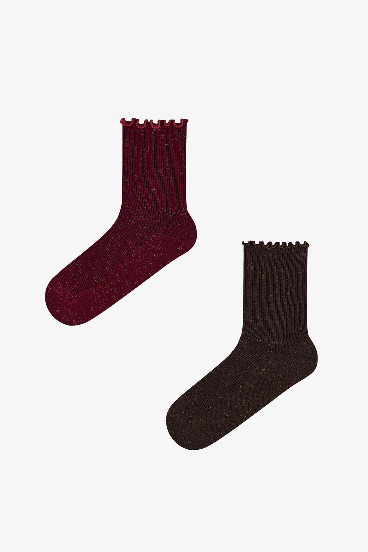 PENTI Brown Sparkly Ruffled Pair Crew Socks 1