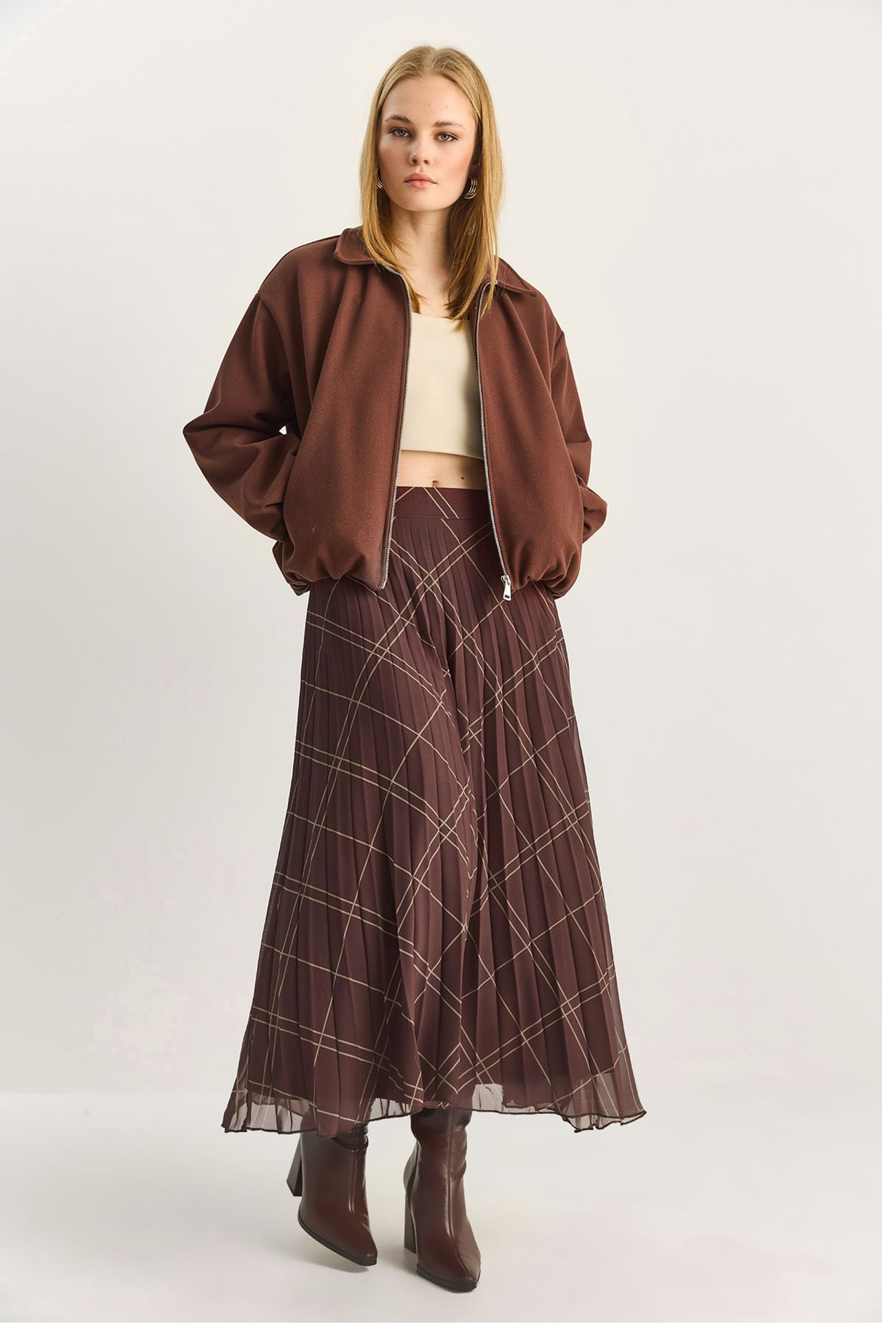 LUCCI High Waist Plaid Maxi Skirt 3