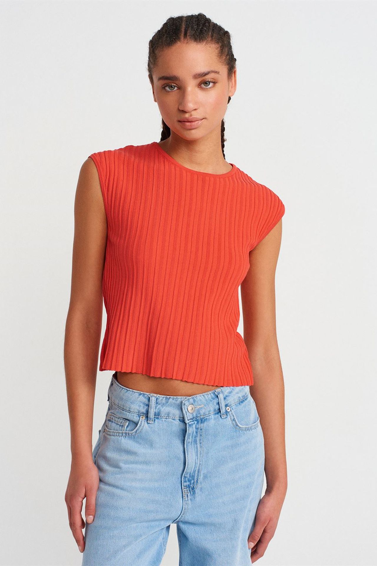 DILVIN Fitilli Örme Crop Bluz 1
