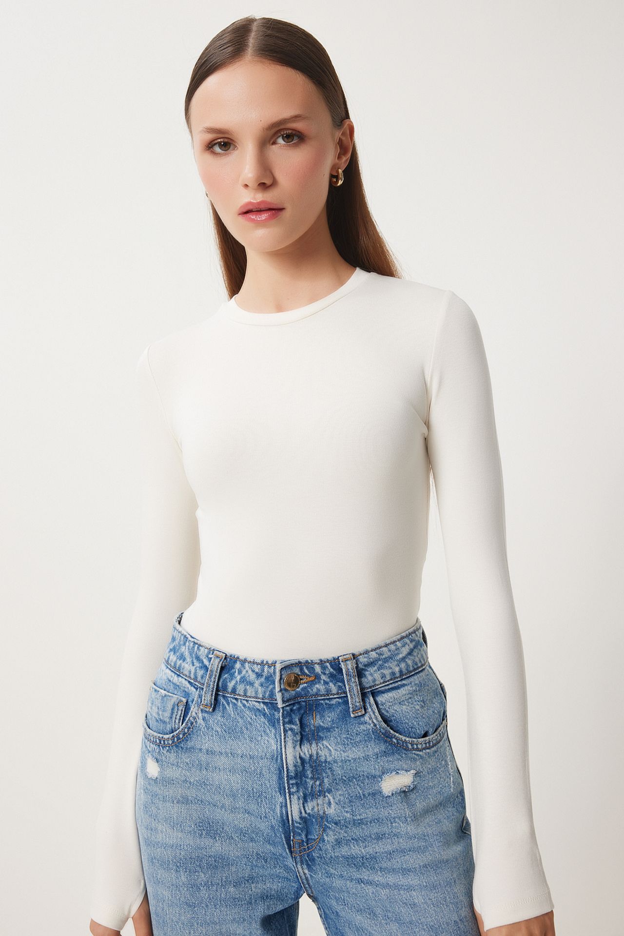 ISTANBUL Fitted Long Sleeve Crew Neck 2-Pack Blouse 2