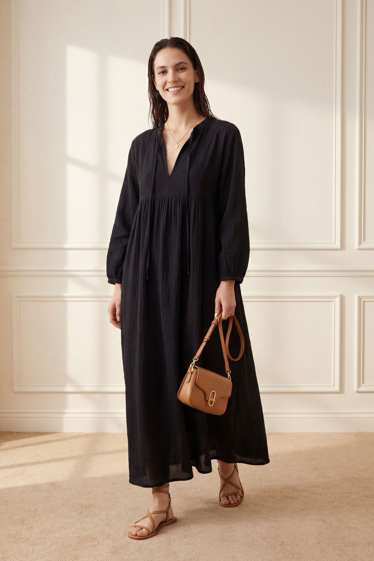MY FASHION Tie Detail Loose Fit Maxi Dress 4