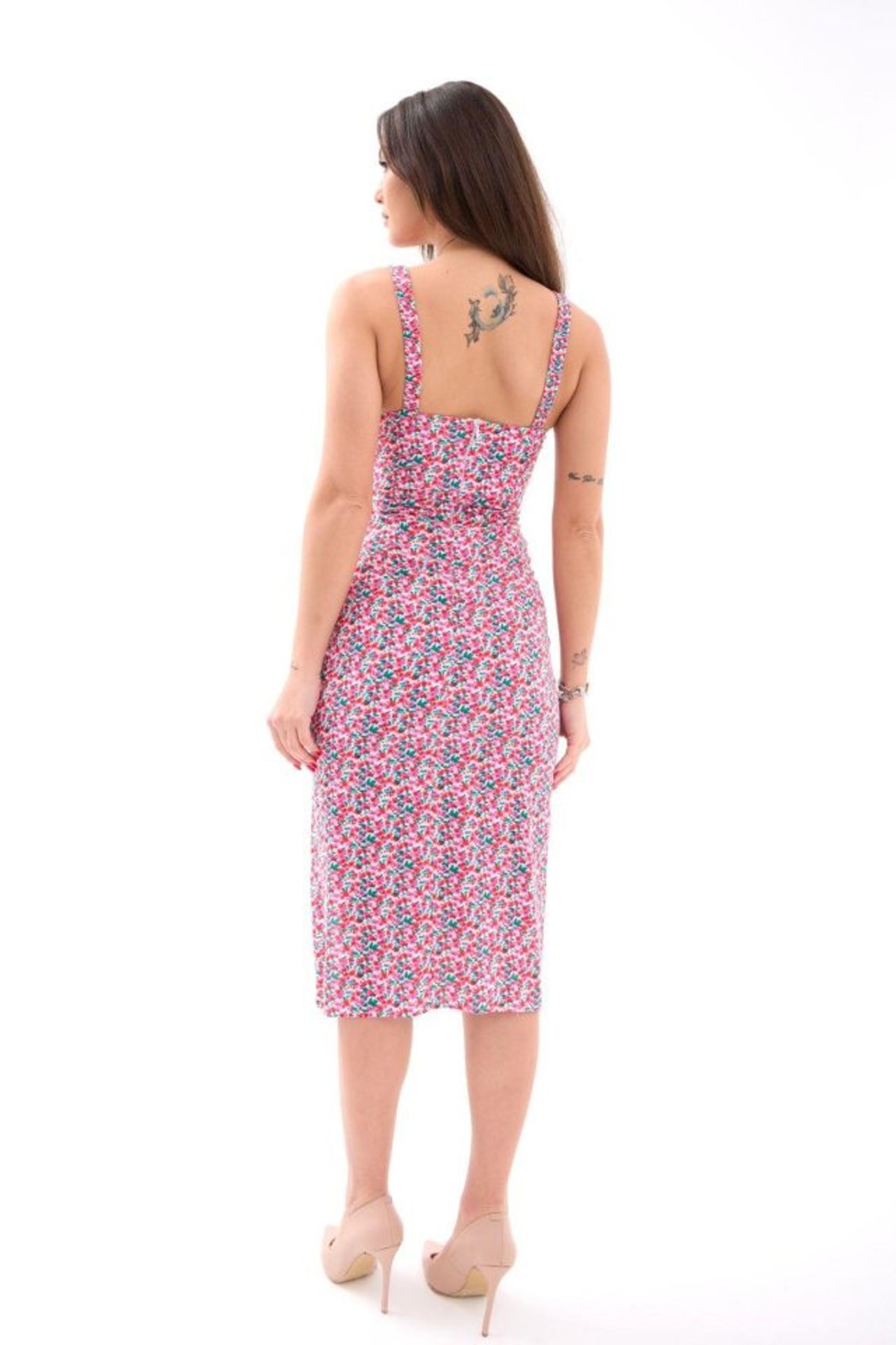 JANES Floral Bodycon Midi Dress with Square Neck and Slit 4