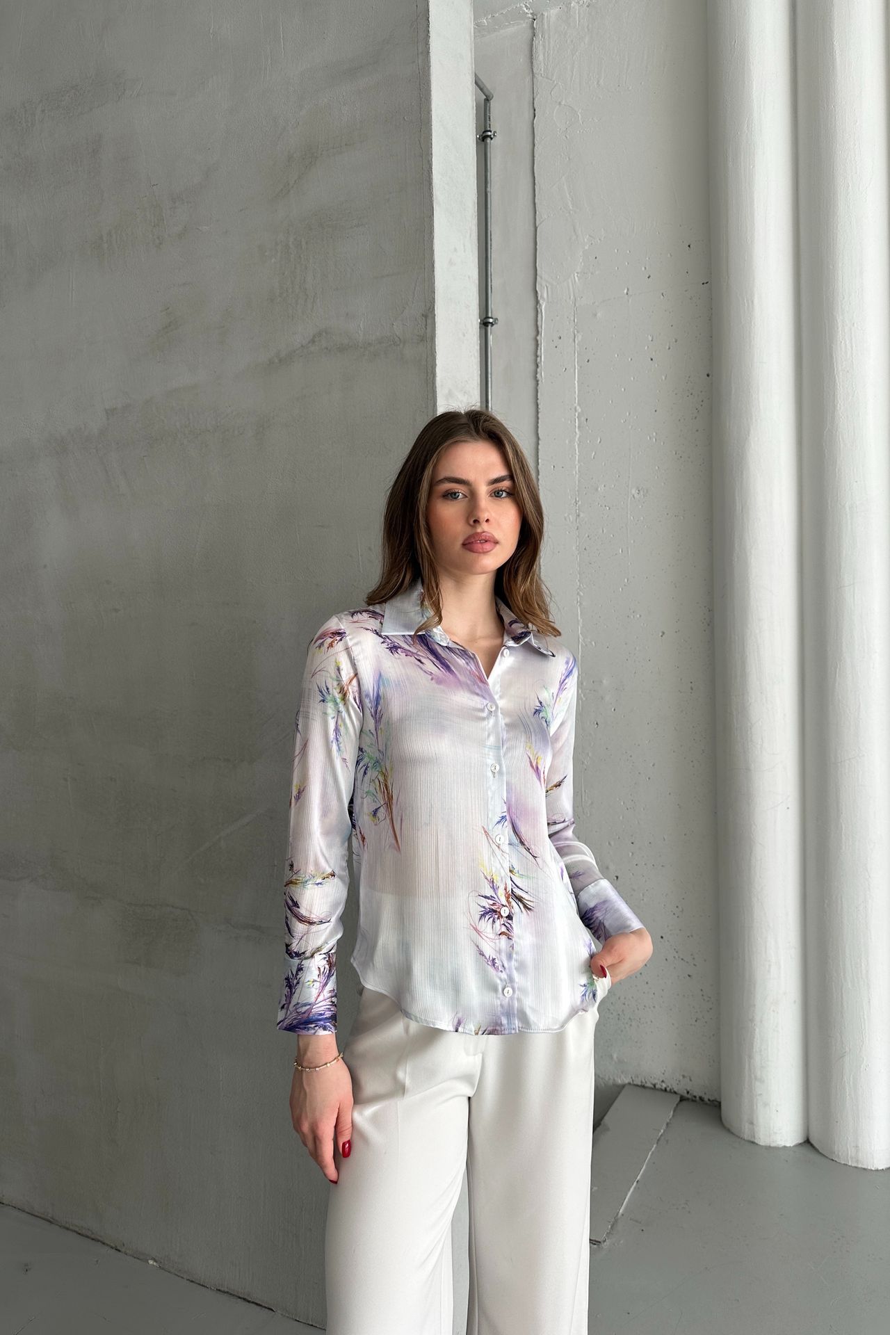 MY FASHION Textured Abstract Print Button-Up Shirt 4