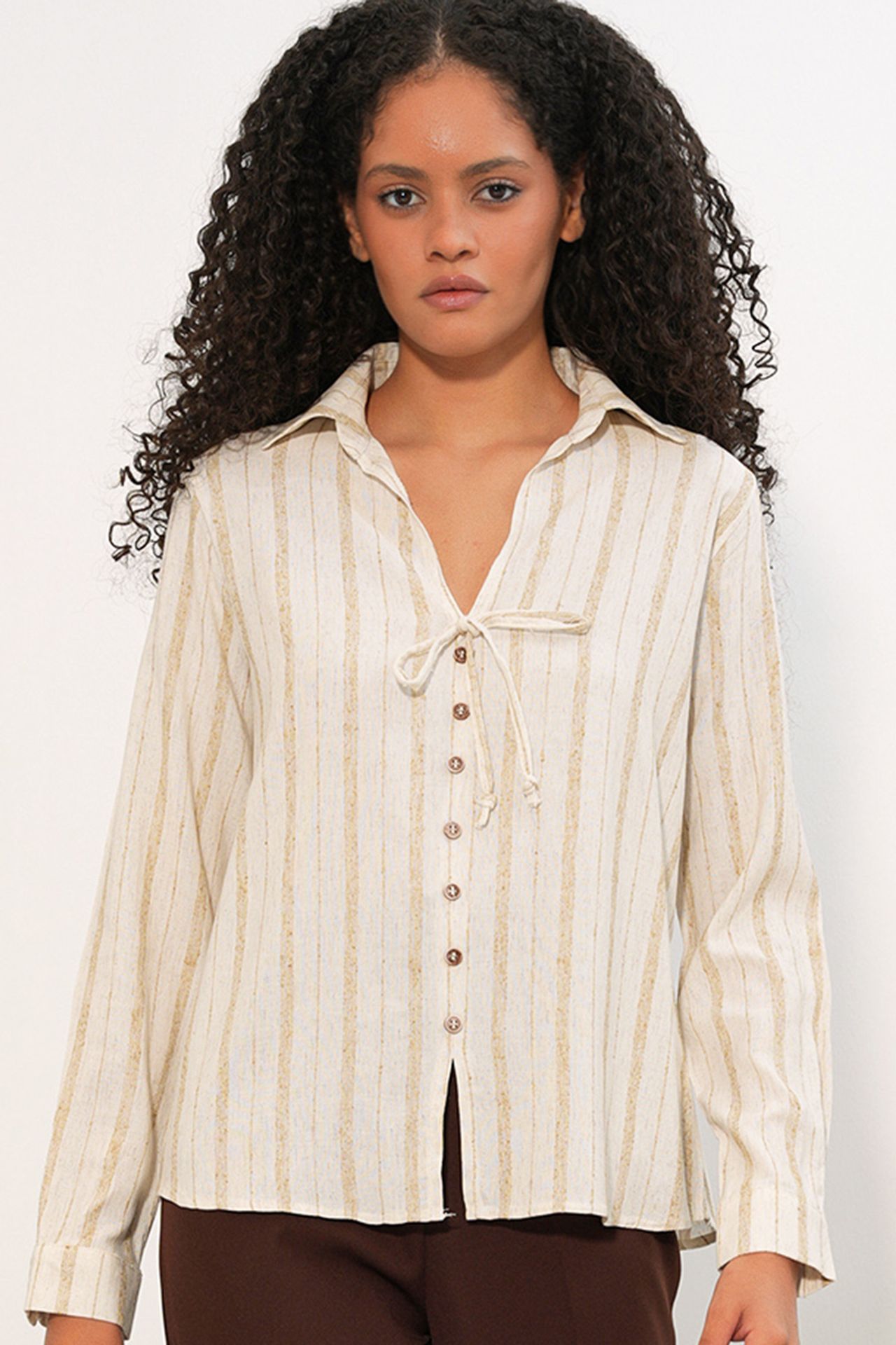 BDART Striped Linen Blend Shirt With Tie Detail 1