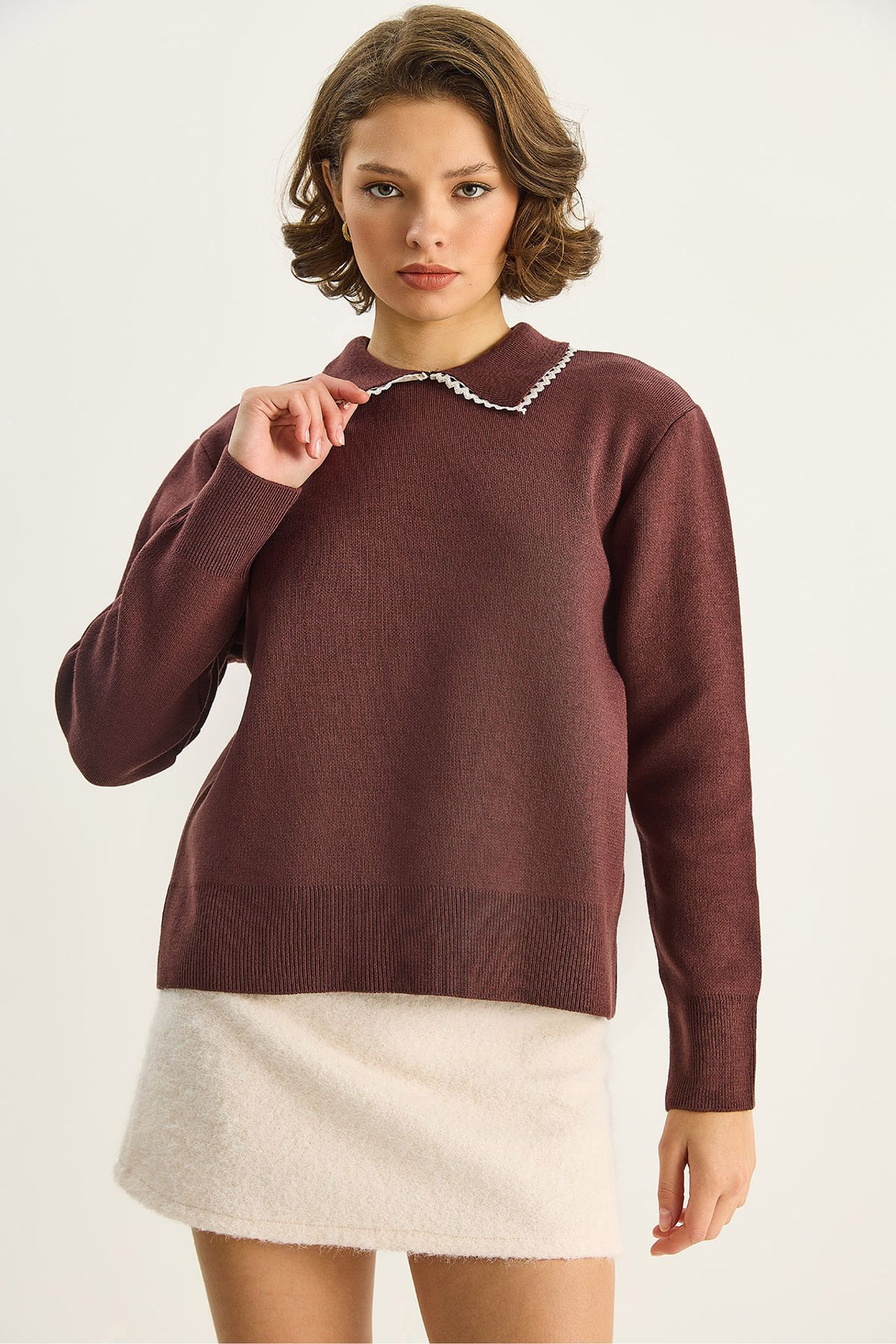 LUCCI Knit Sweater with Shirt Collar 2