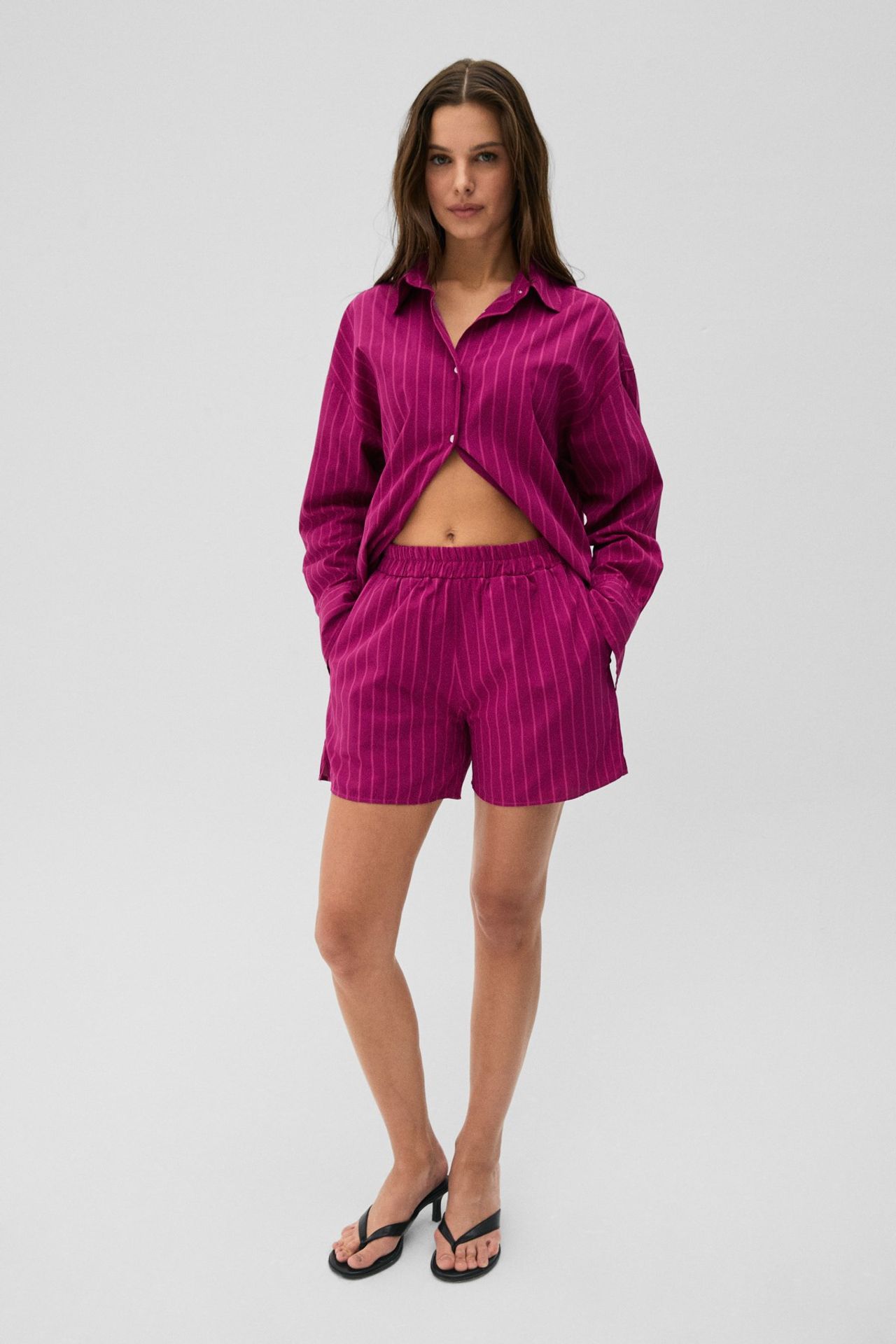 GRIMELANGE Striped Oversized Shirt Shorts Set 2