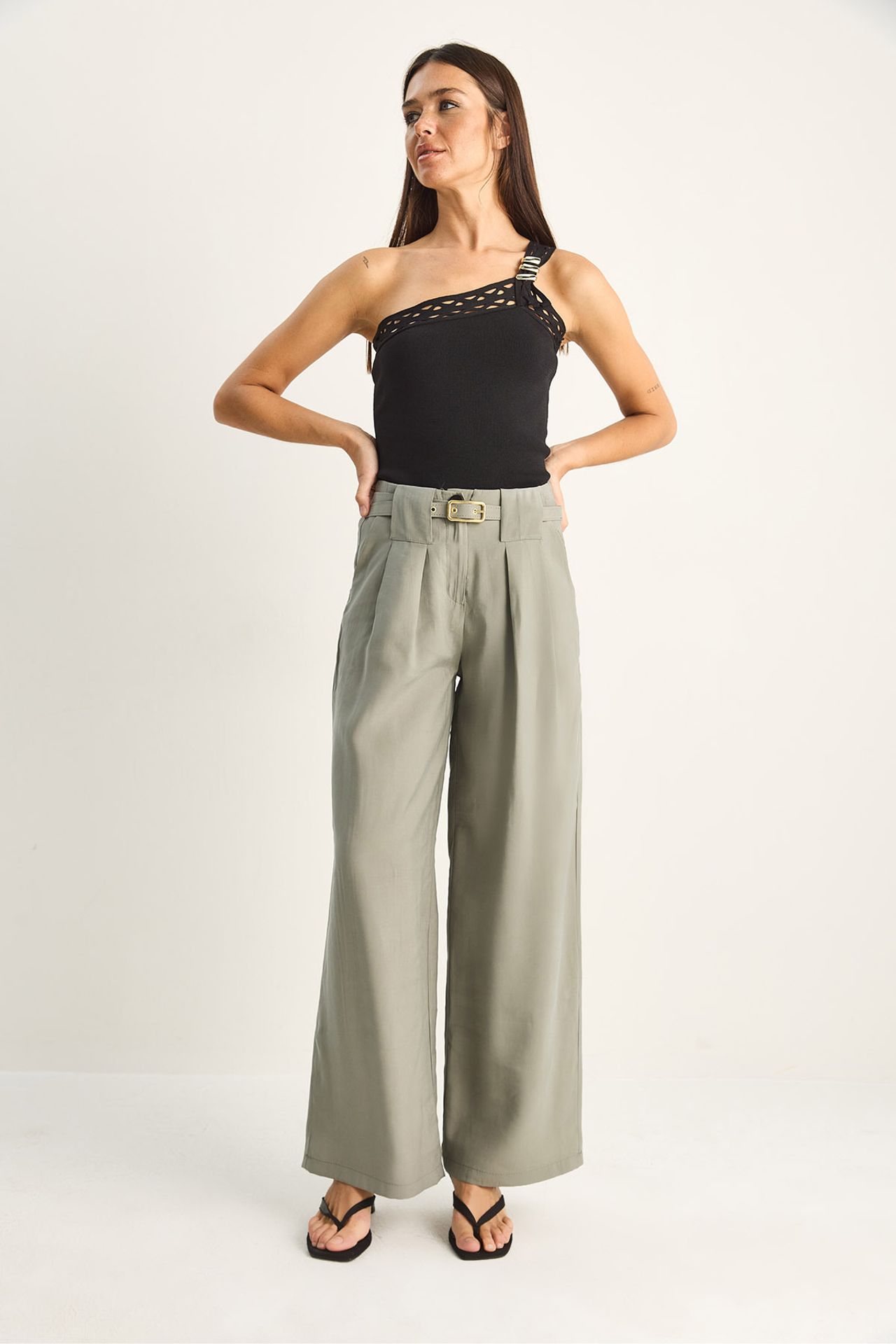 LUCCI Women's High Waist Belted Pants 2