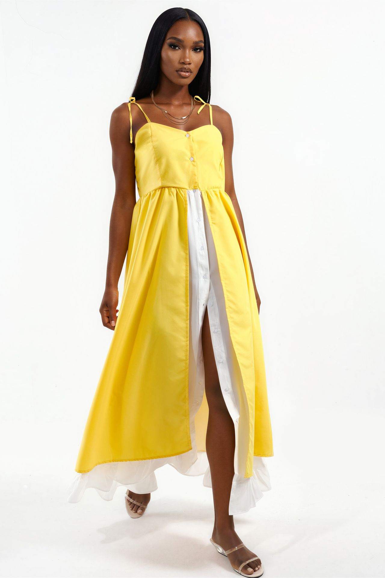 MSN Color-Blocked Square-Neck Maxi Dress 2