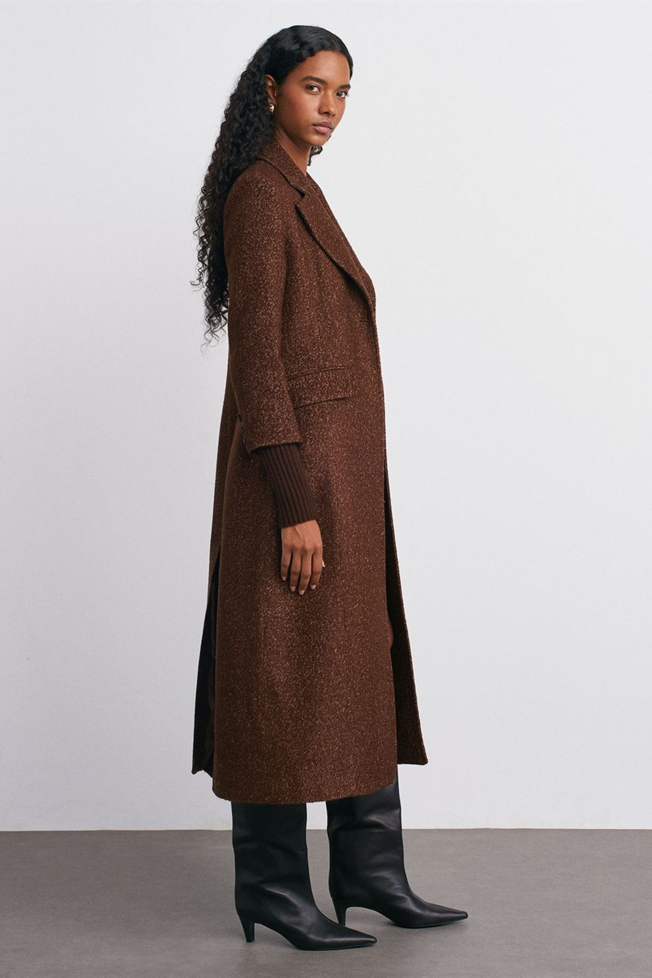 DILVIN Textured Tweed Long Overcoat