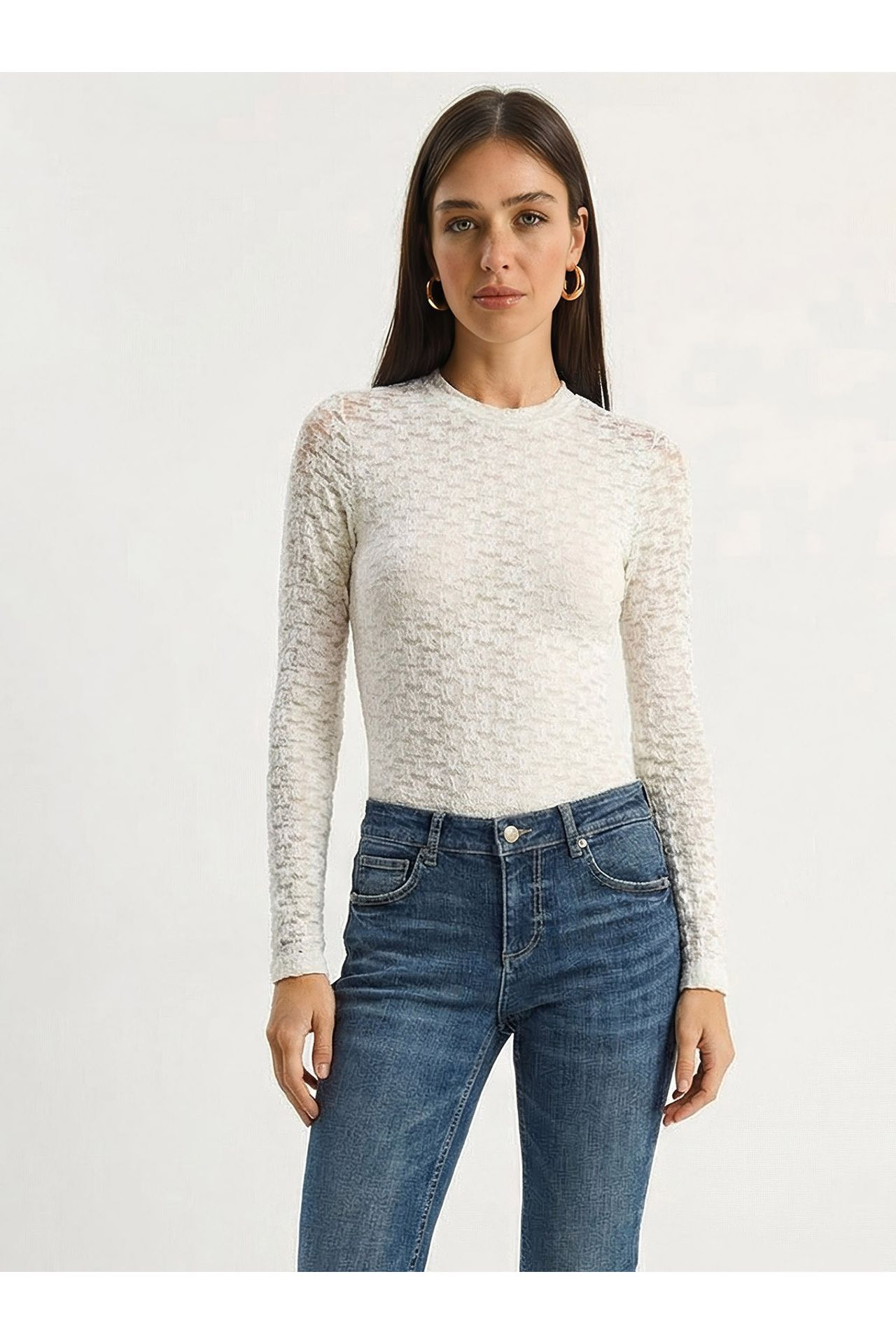LUCCI Women's Half Turtleneck Lace Blouse 3