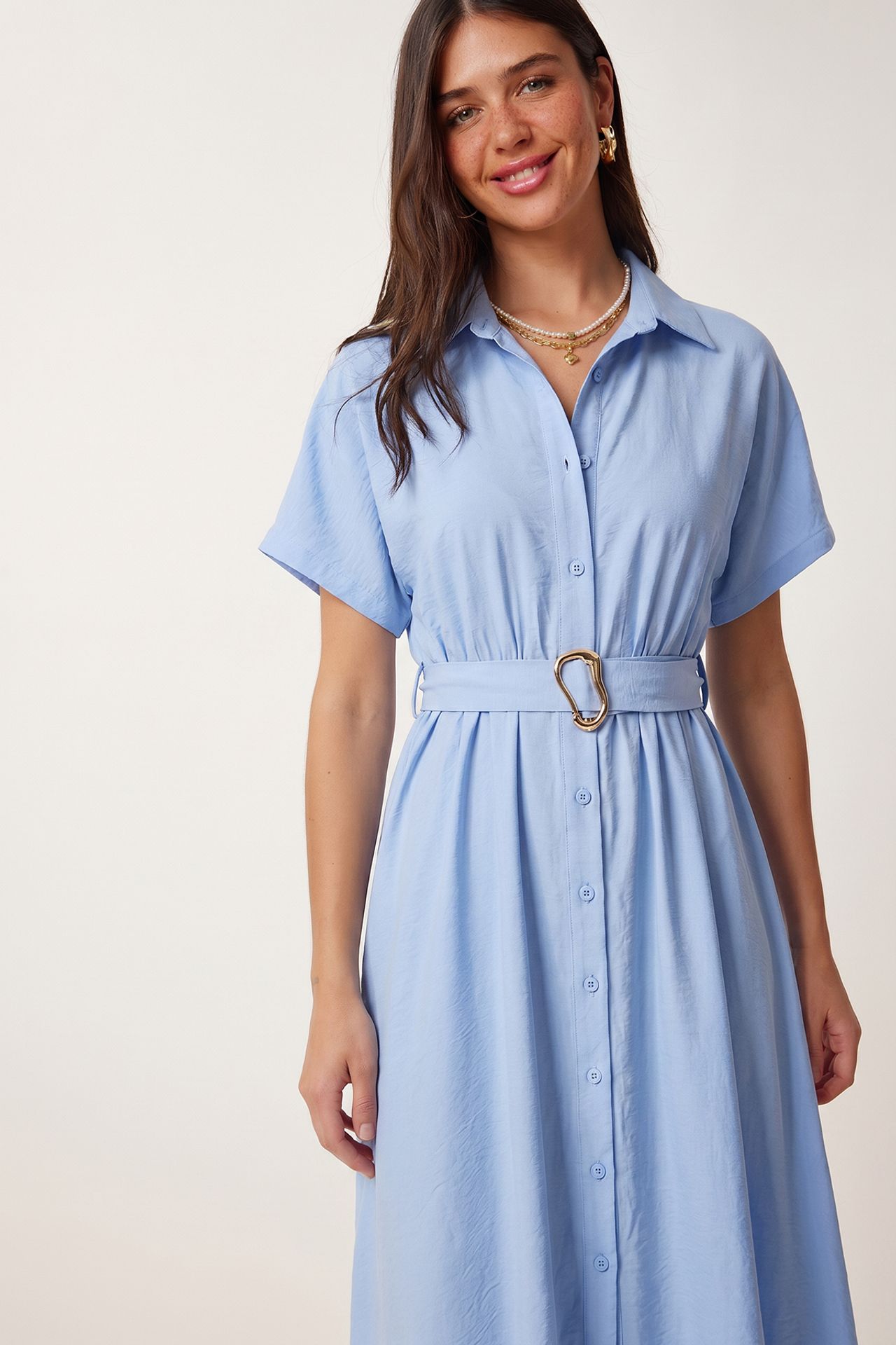 ISTANBUL Belted Poplin Shirt Midi Dress 2