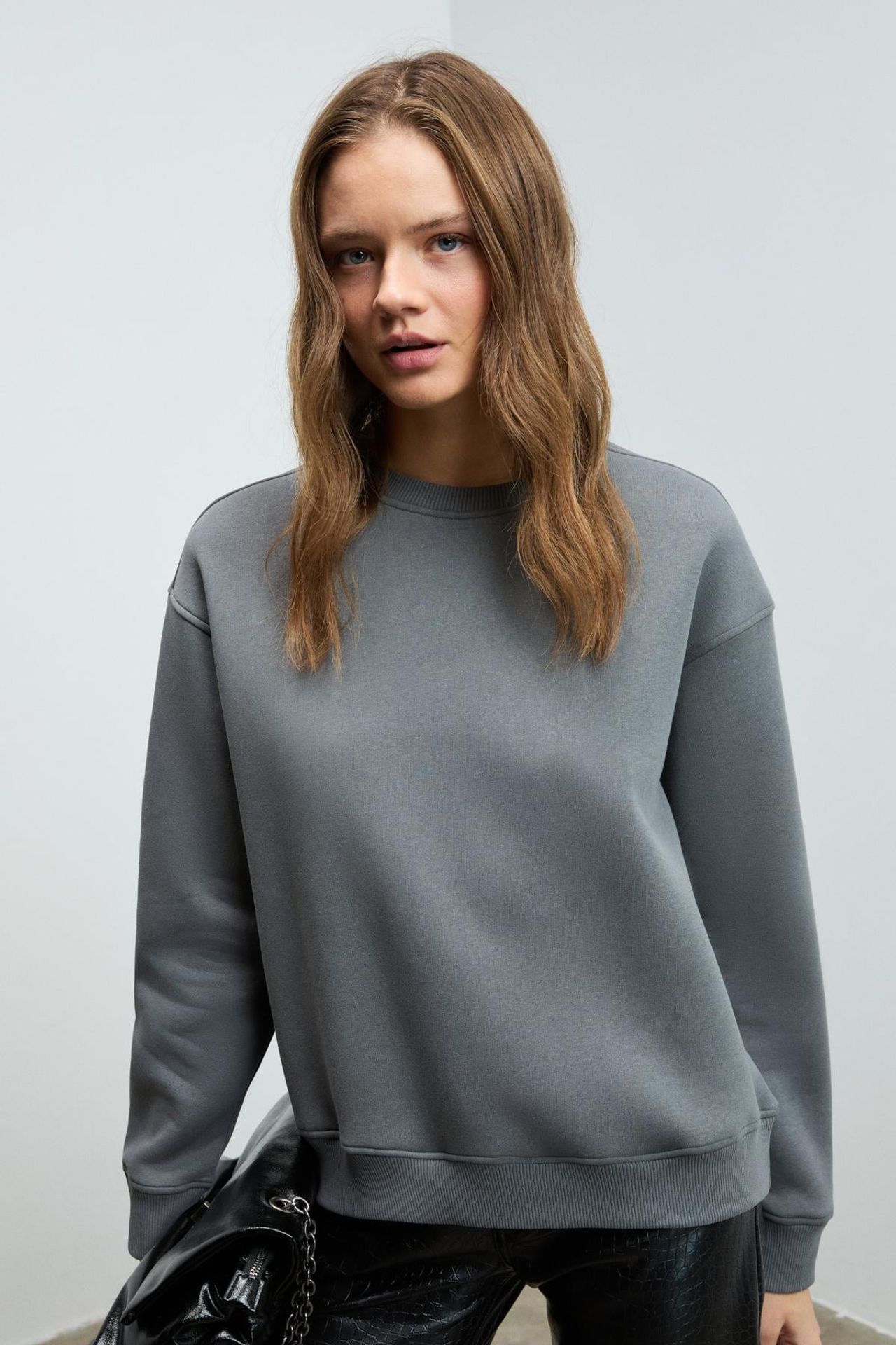 GRIMELANGE Geniş Kesimli Fitilli Bisiklet Yaka Sweatshirt 1