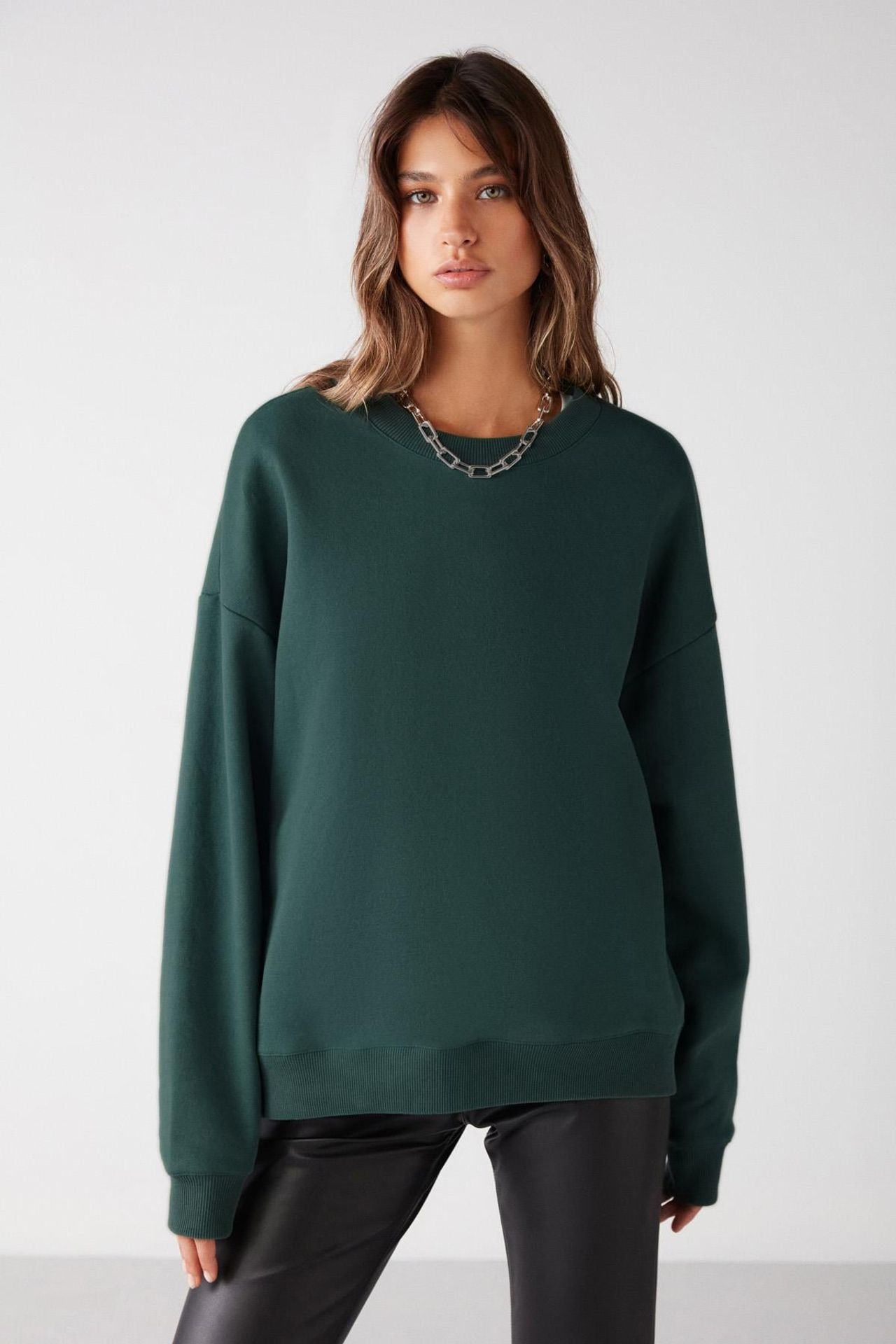 GRIMELANGE Geniş Kesimli Fitilli Bisiklet Yaka Sweatshirt 1