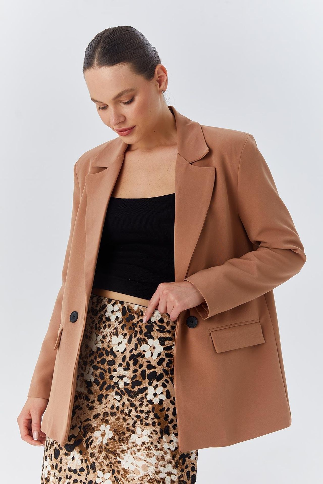MIXRAY Long faux leather blazer 4
