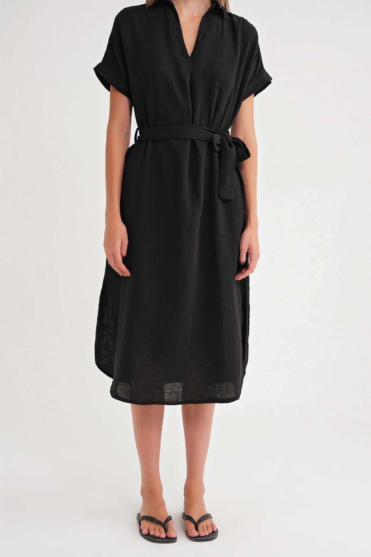 Mixray Belted Short-Sleeve Midi Dress 6
