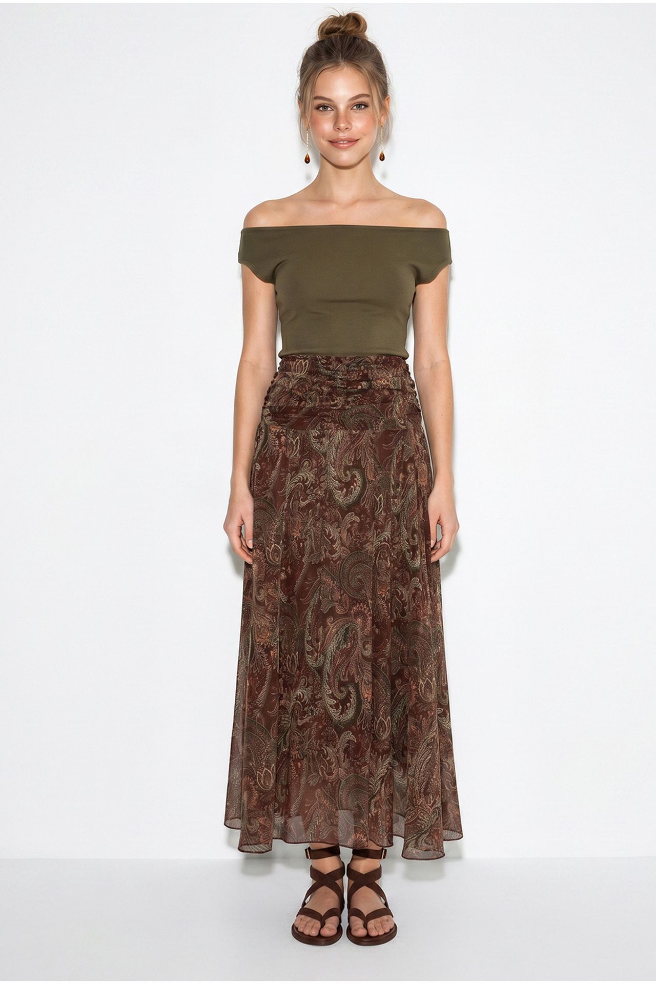 LUCCI High-Waist Paisley Maxi Skirt 2