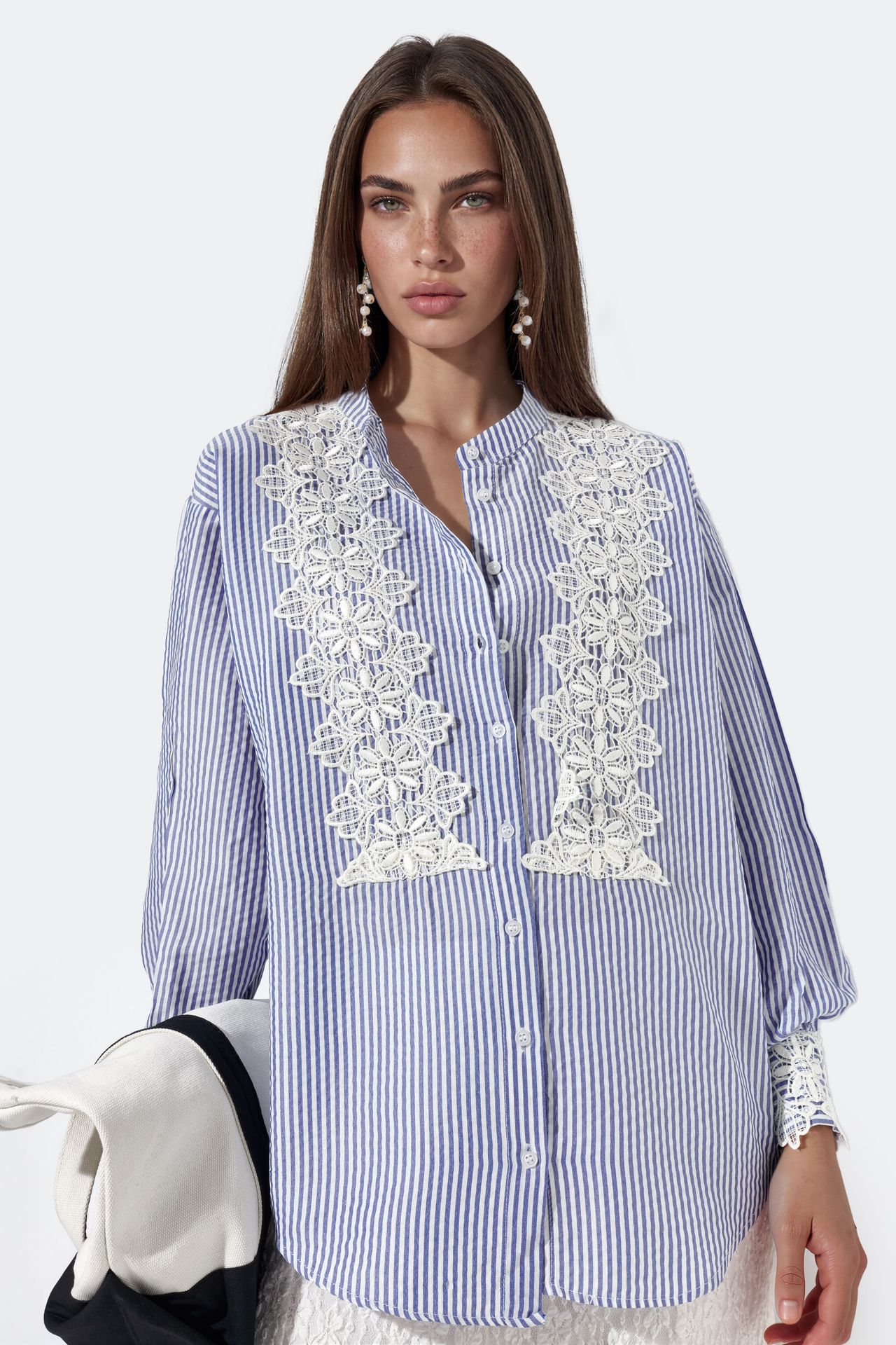 MSN Striped Woven Shirt-collar T-shirt 1