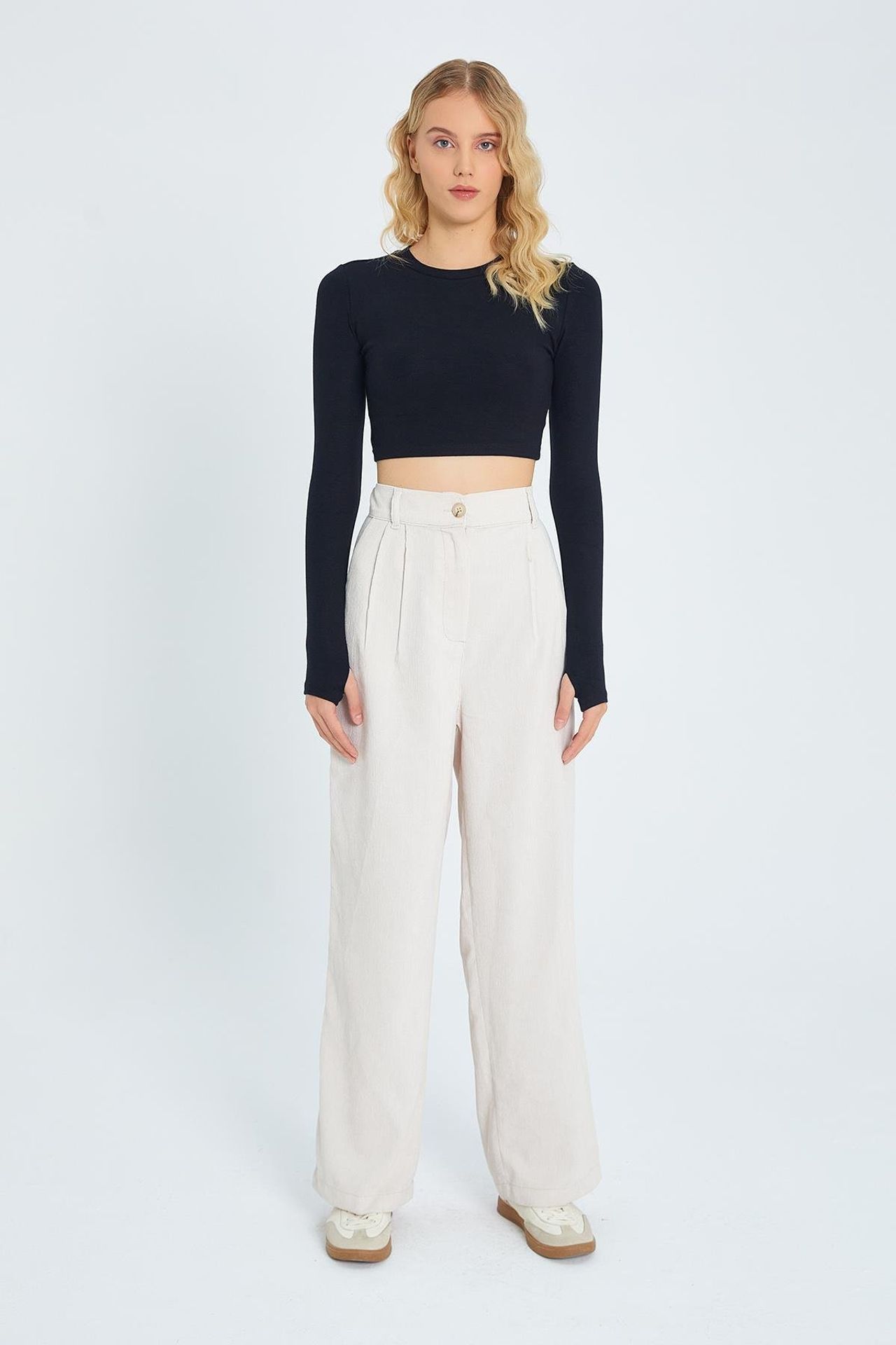 Mixray High-Waist Straight-Leg Velvet Trousers 1