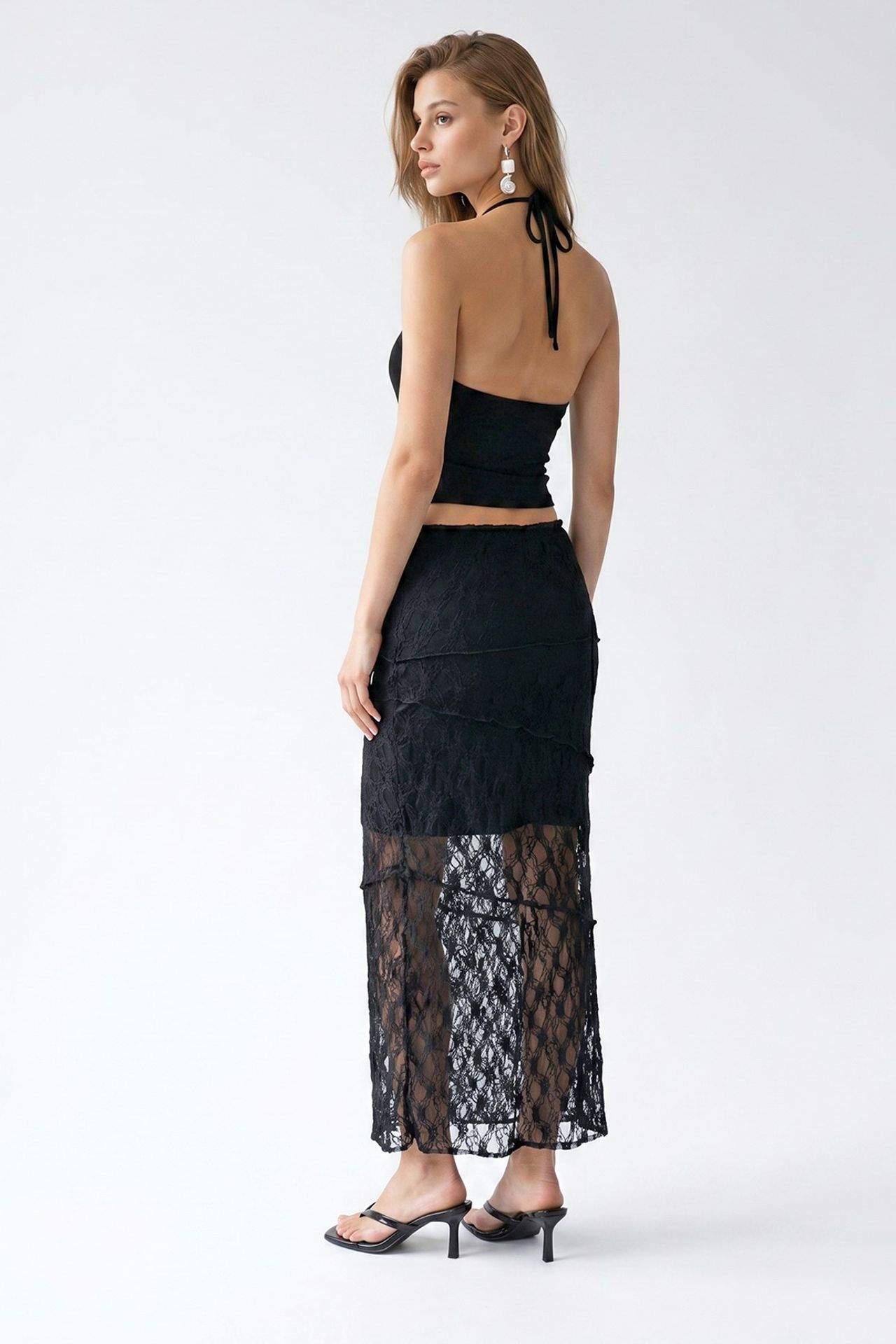 MIXRAY High Waist Lace Midi Skirt 5