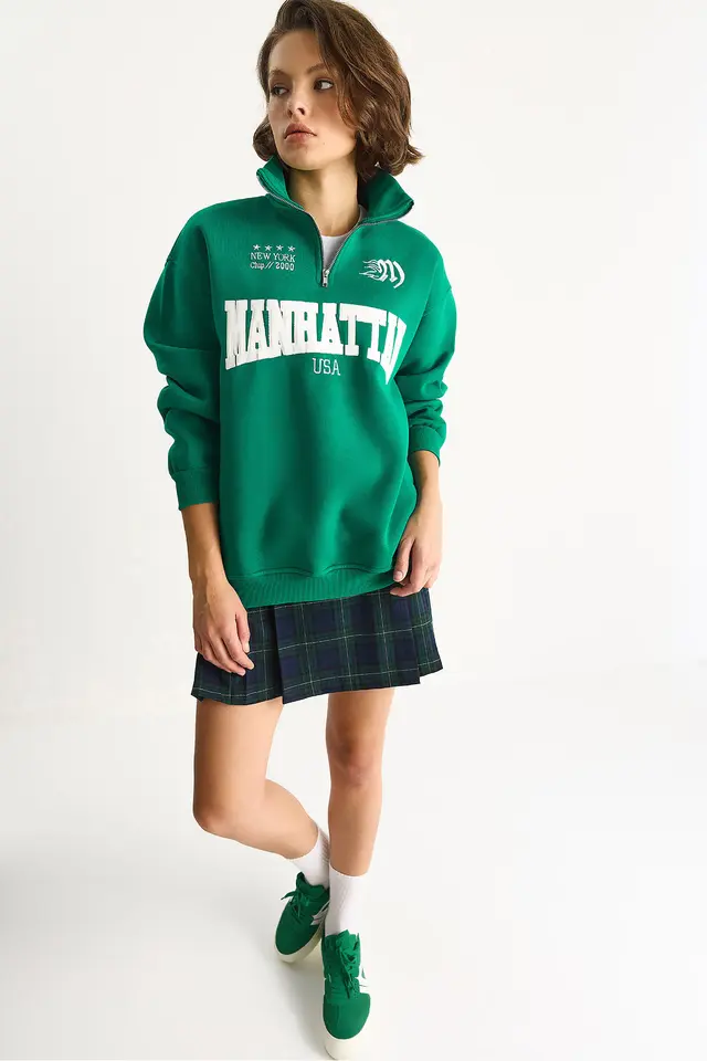 LUCCI Back Printed Long Sleeve Zipper Collar Sweatshirt