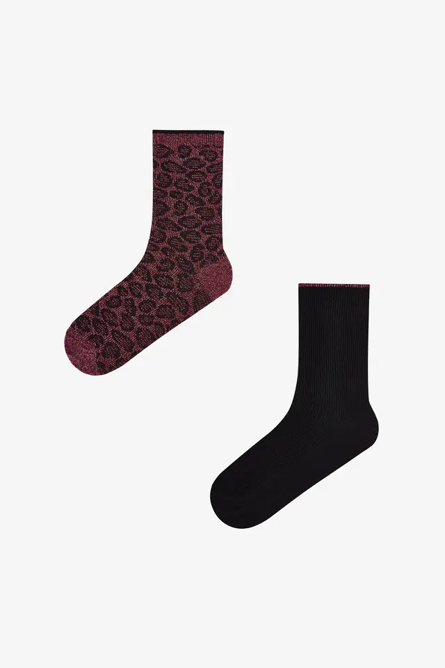PENTI Shiny Leopard Glitter 2-Pack Crew Socks