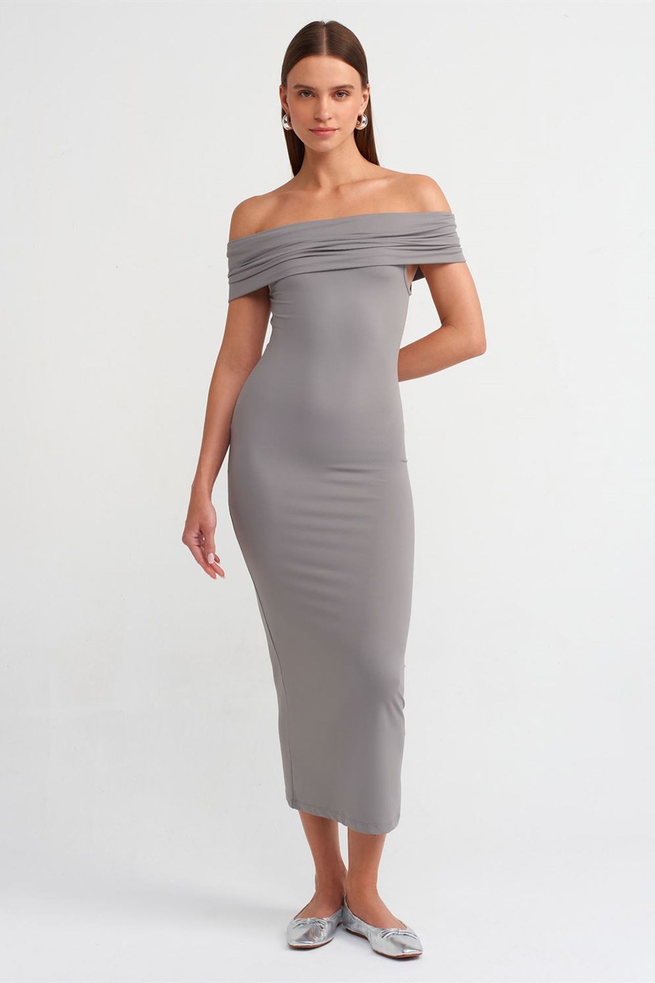 grey off the shoulder bodycon dress Endless Rose