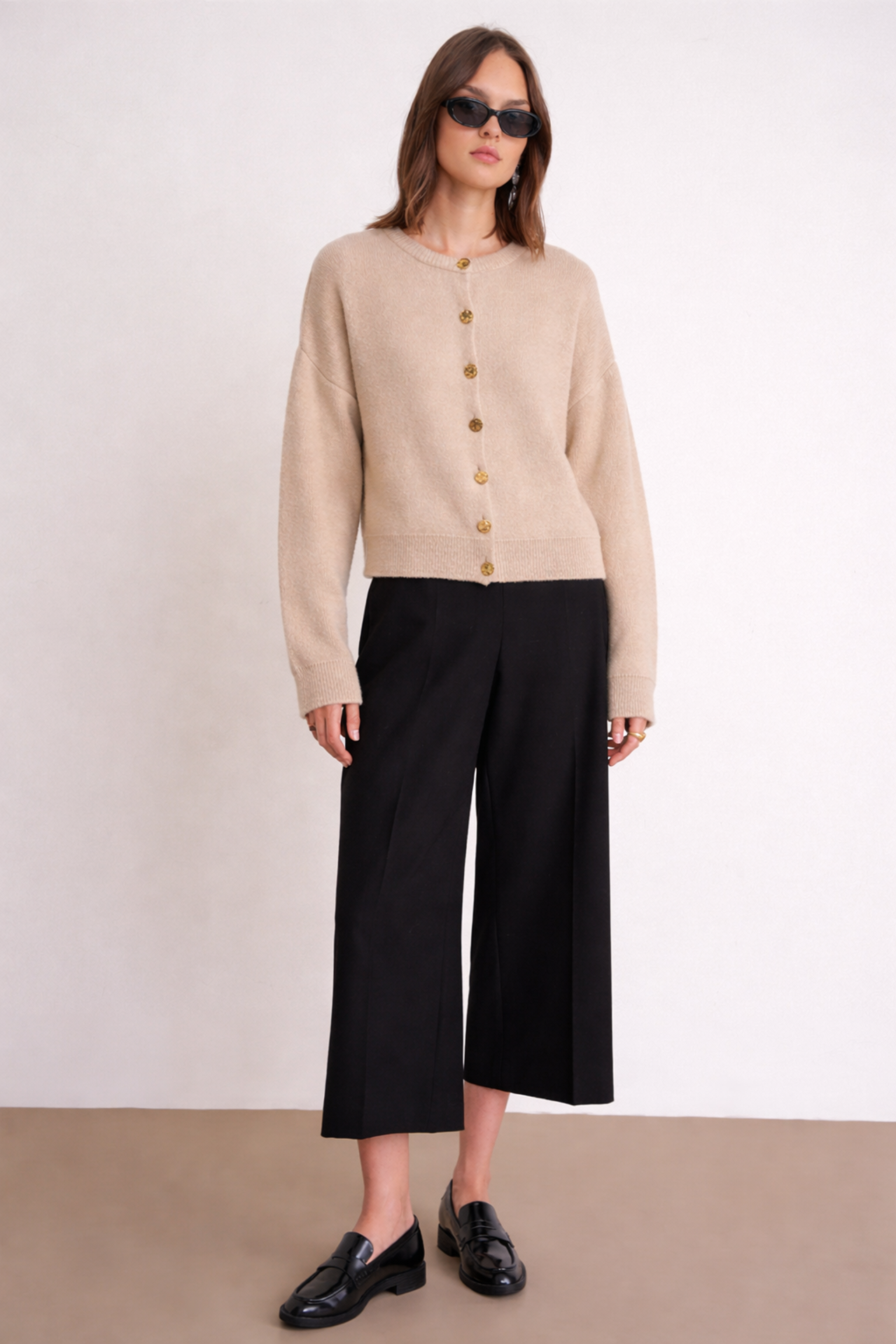 Mixray Buttoned Ribbed Knit Cardigan