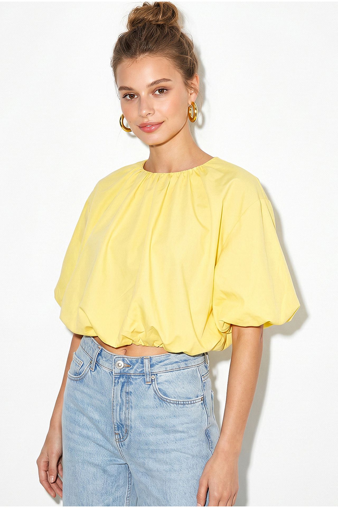 LUCCI Crop Poplin Blouse With Crew Neck 3
