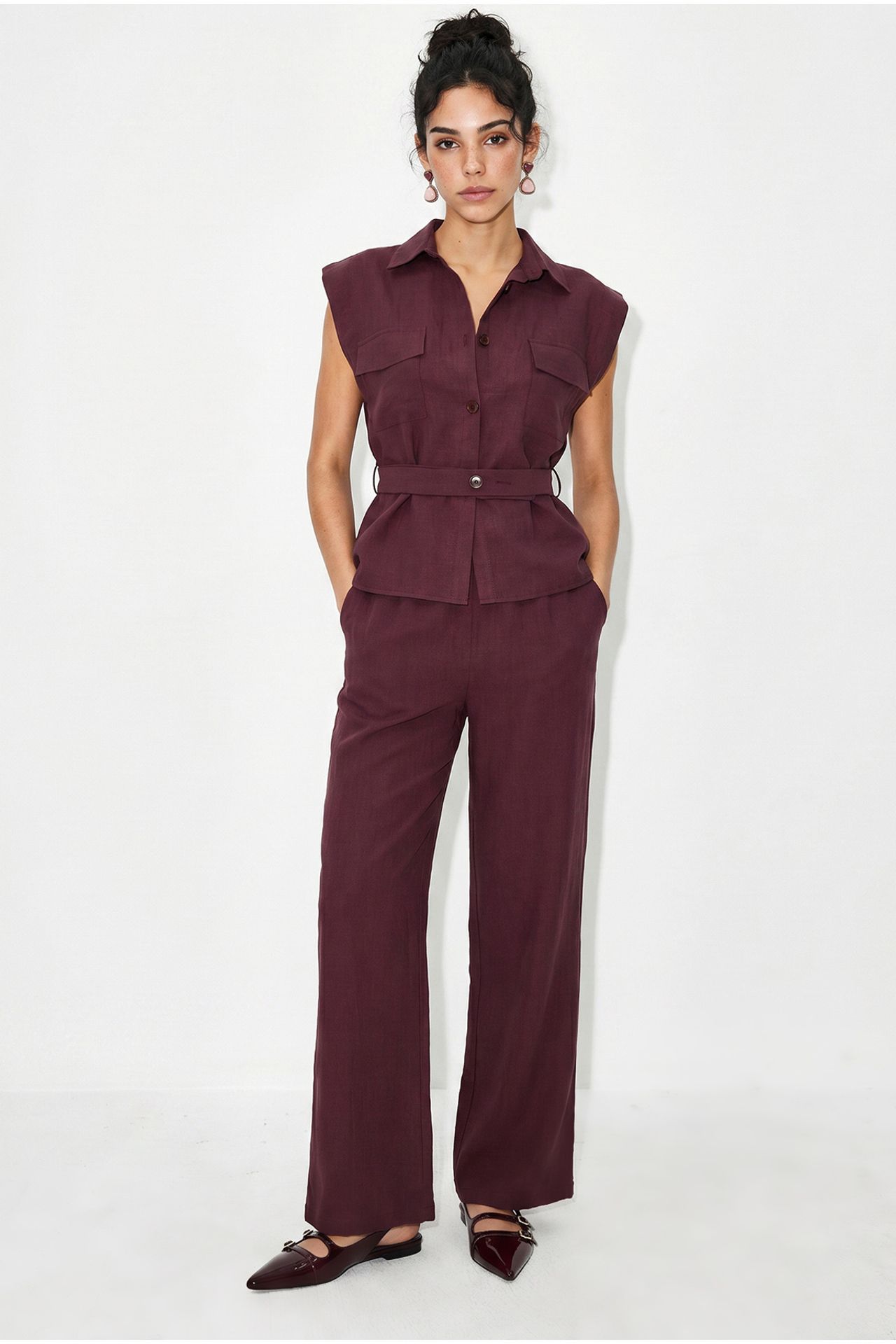 LUCCI Belted Sleeveless Blouse And Wide-Leg Trousers Set 4