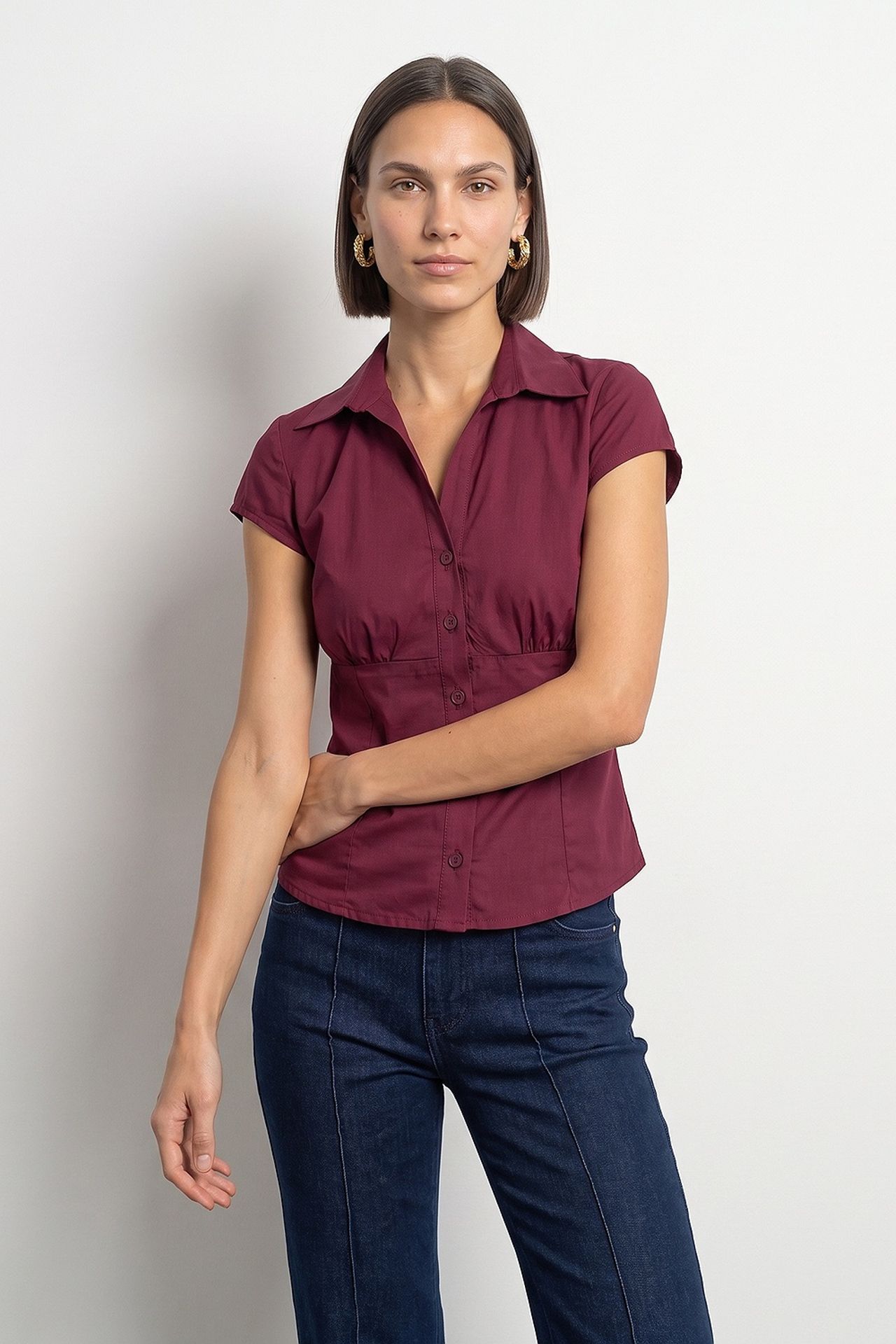 DILVIN Fitted Cotton Poplin Shirt With Tie Detail 3