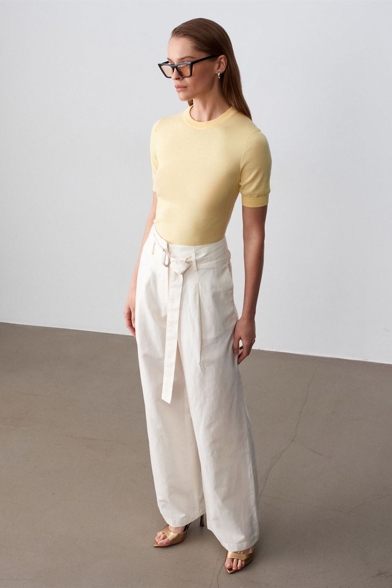 DILVIN Belted Wide-Leg Linen Blend Trousers 5