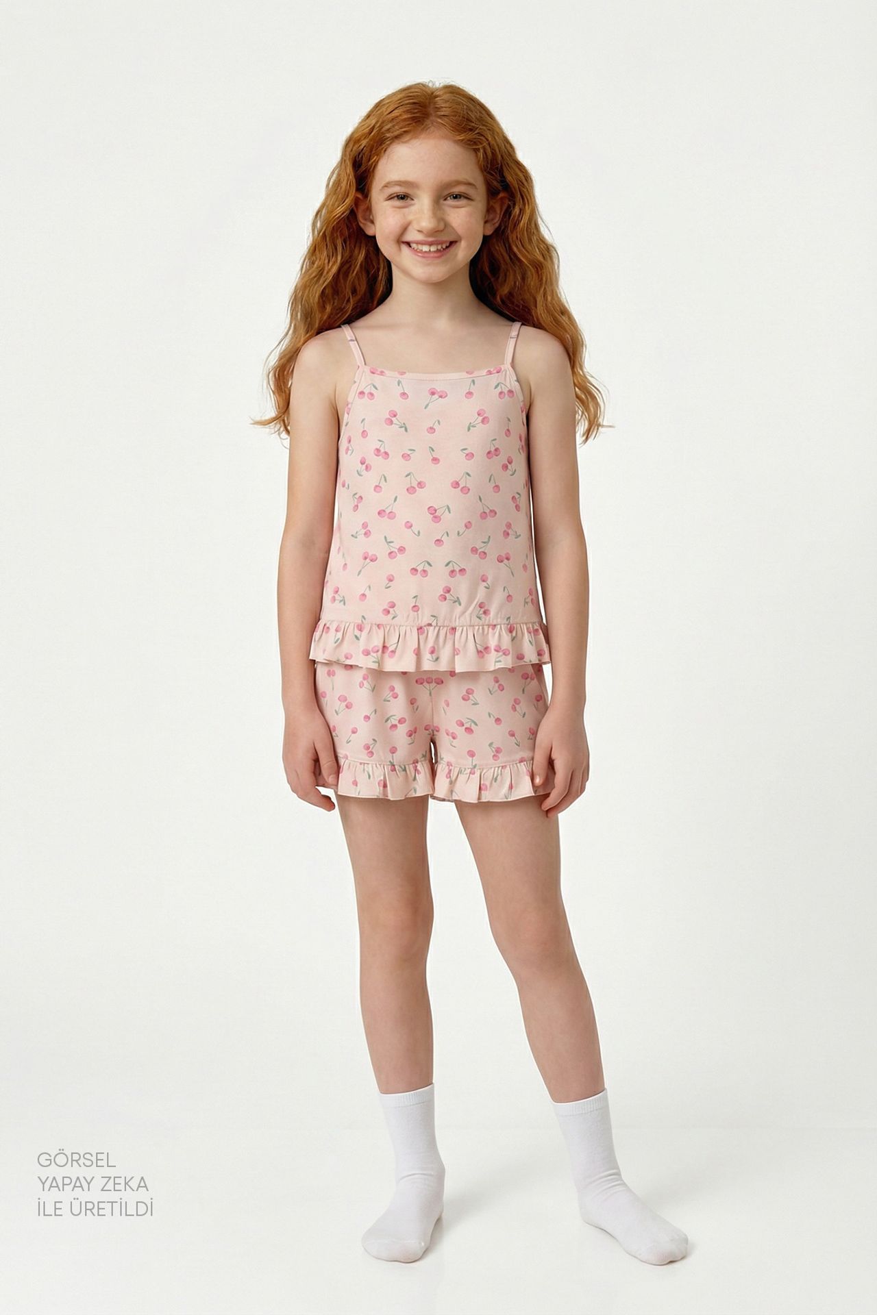 PENTI Girls' Pinky Cherry Short Sleeve Pajama Set 1