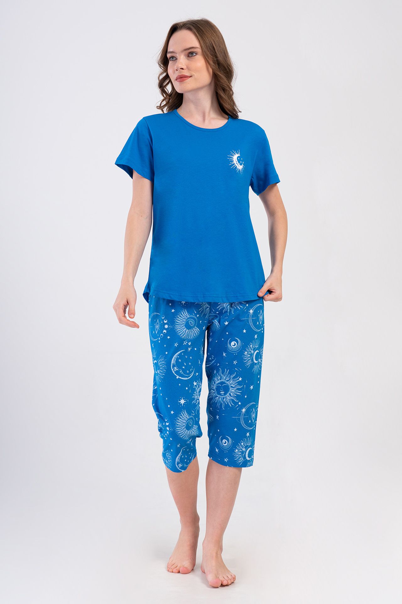 YAKE Baskılı Rahat Kalıp İkili Pijama Takımı 1