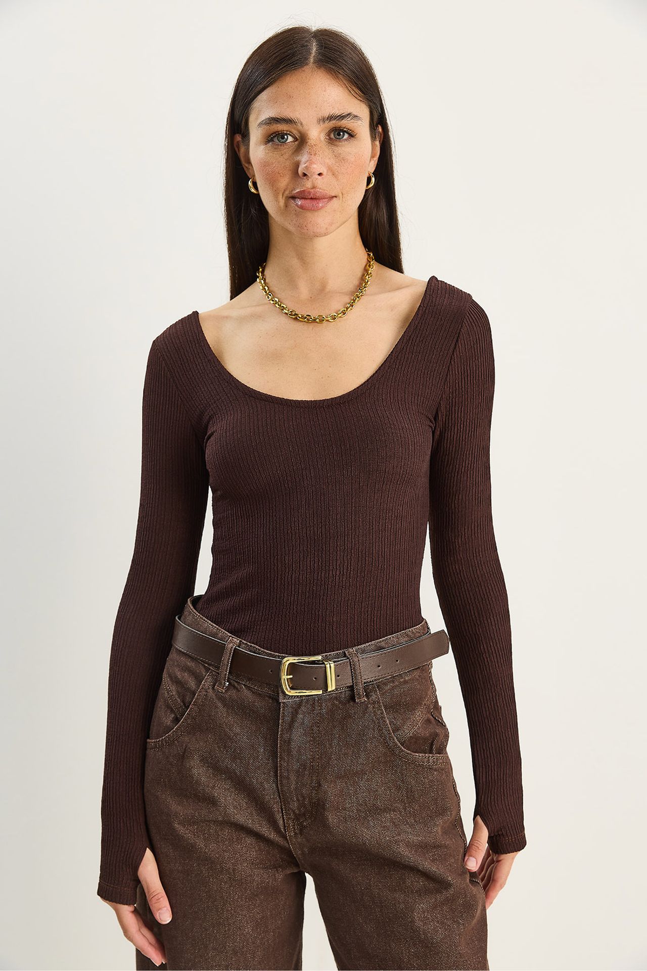 LUCCI Slim Fit Long Sleeve U Collar Blouse 2