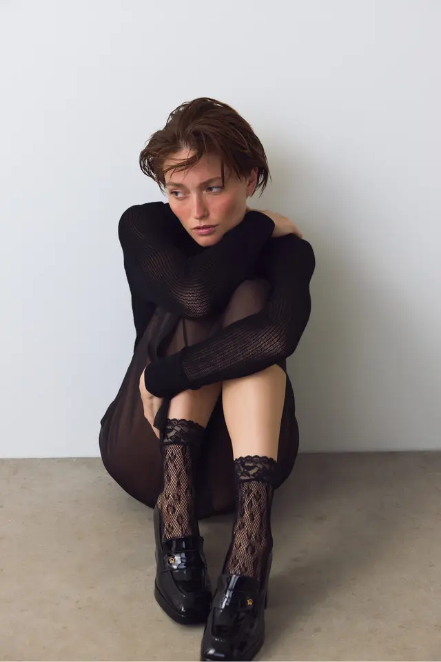 PENTI Leopard Print Lace Mesh Ankle Socks
