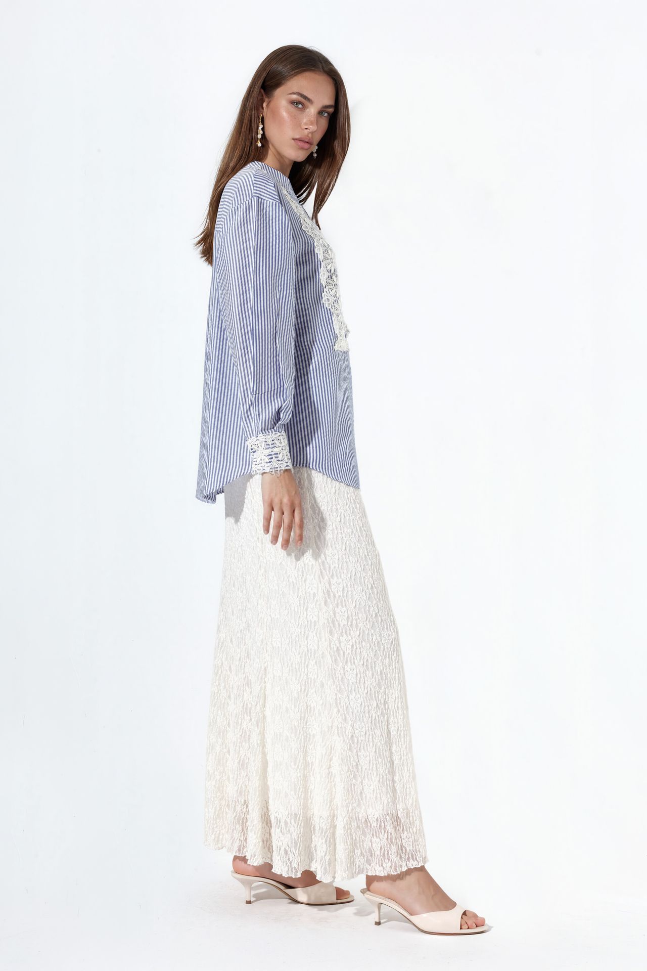 MSN Striped Woven Shirt-collar T-shirt 2
