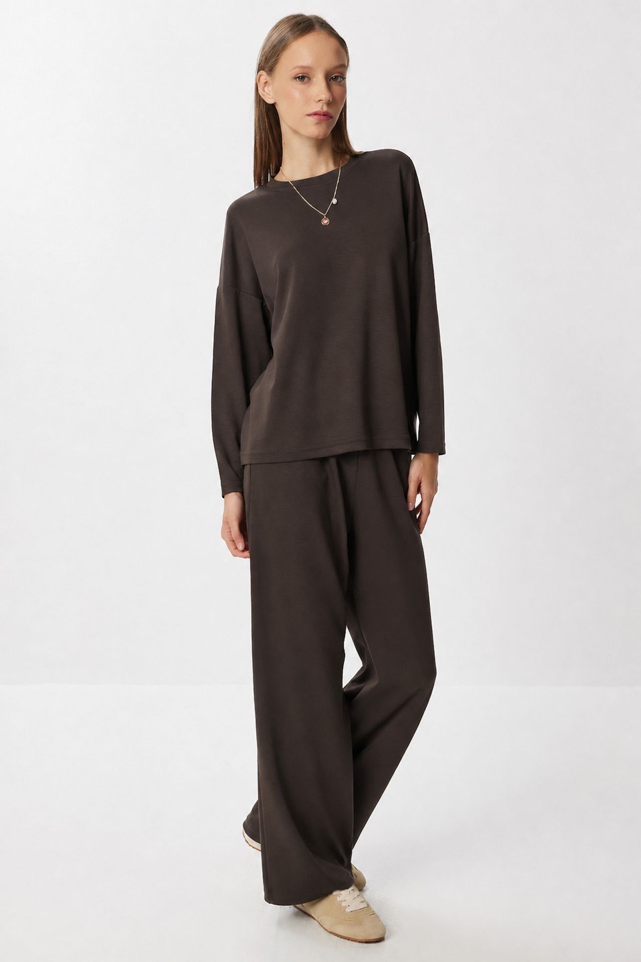 ISTANBUL Wide Leg Two-Piece Set with Crew Neck Blouse 3