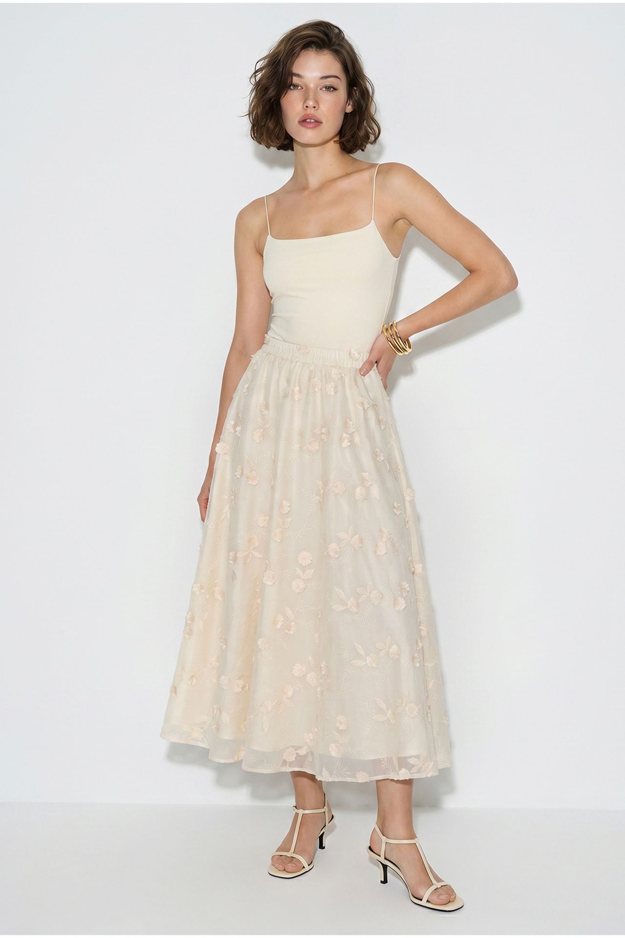 LUCCI Embroidered High-Waist Midi A-Line Skirt 4