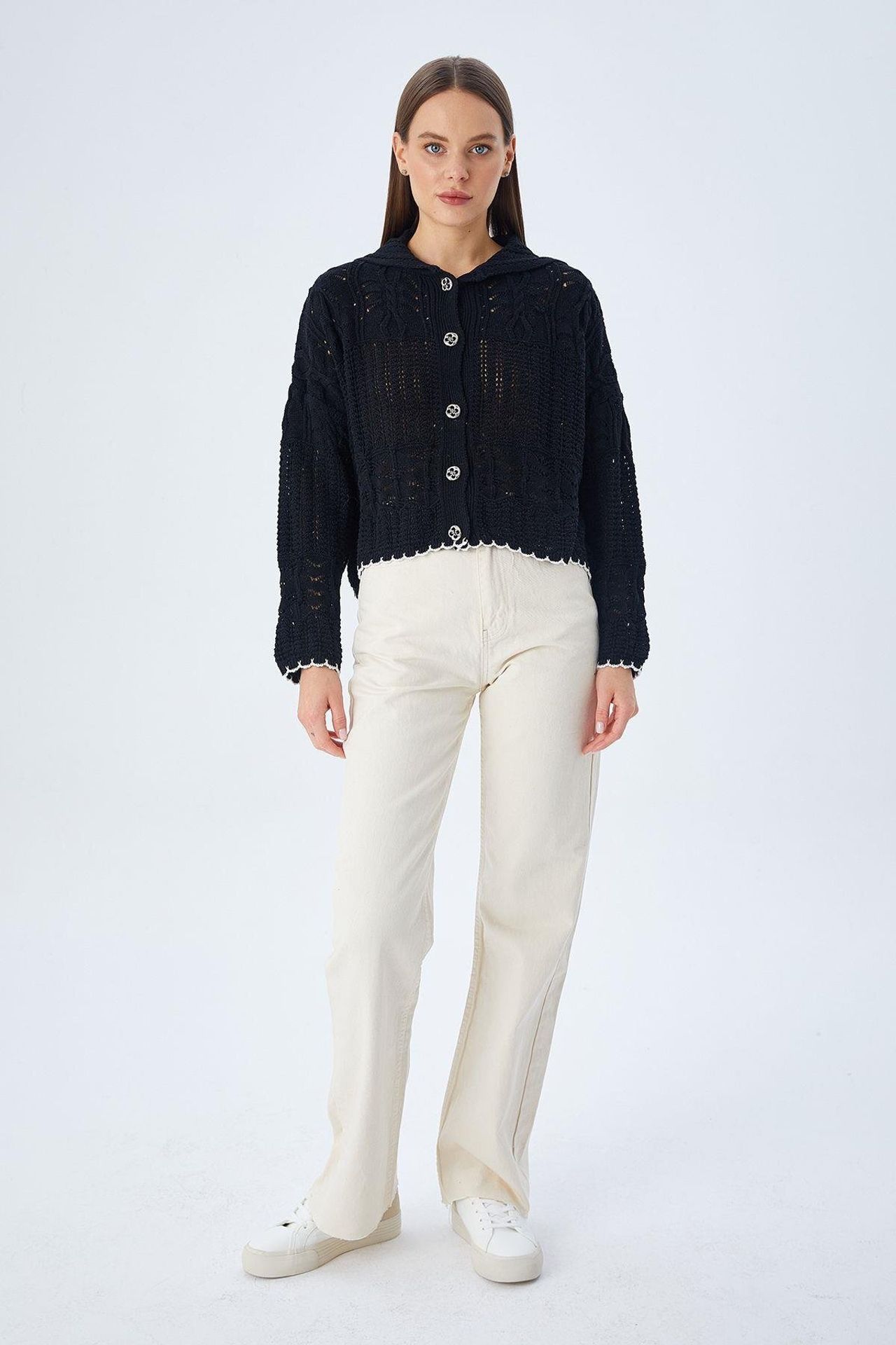 Mixray Textured Knitwear Cardigan with Button Closure 5