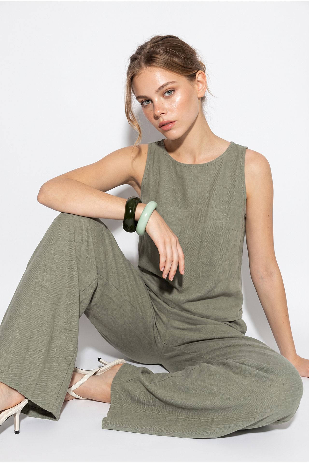 LUCCI High Waist Sleeveless Linen Blended Two-Piece Set 3