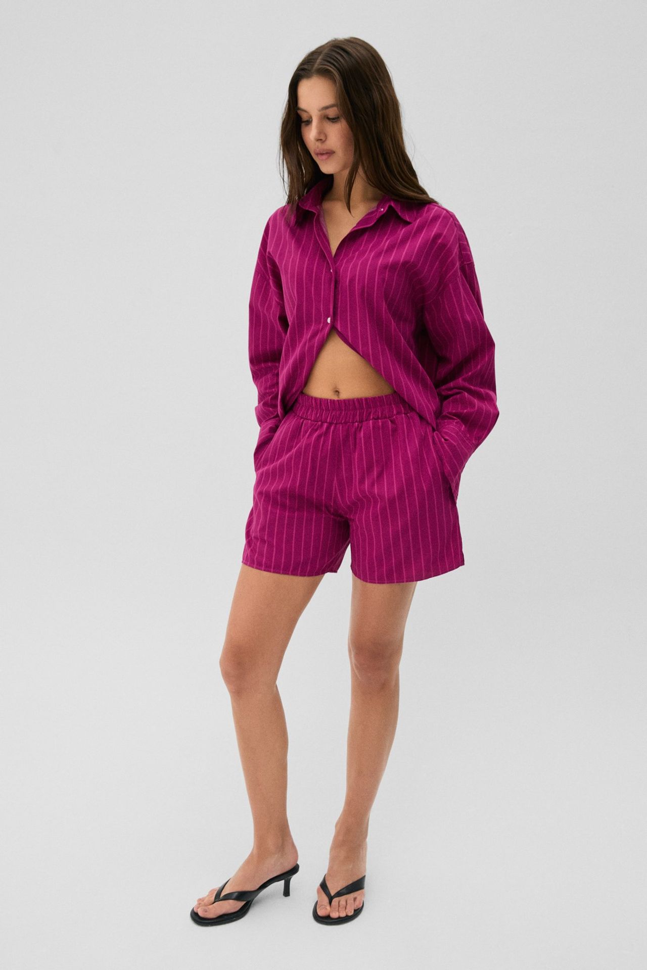 GRIMELANGE Striped Oversized Shirt Shorts Set 3