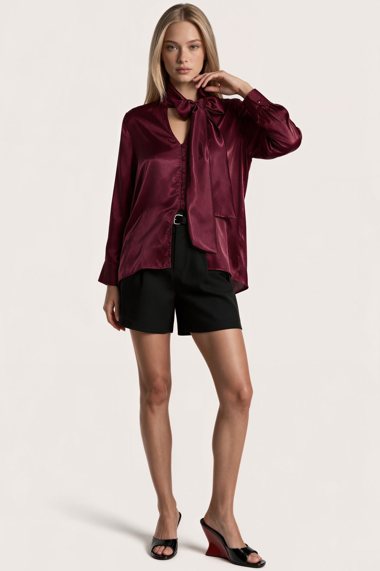 MSN Women's Loose Woven Shirt-collar T-shirt 4