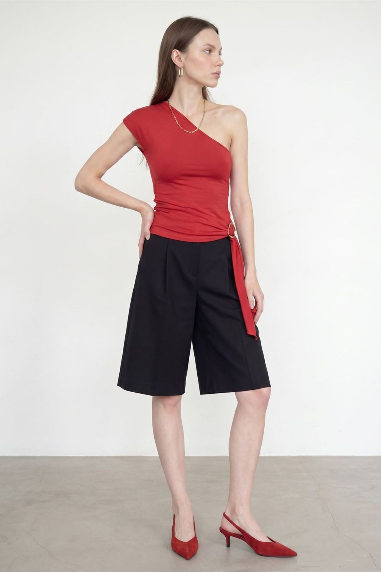 DILVIN Asymmetrical Tie Detail Blouse 3